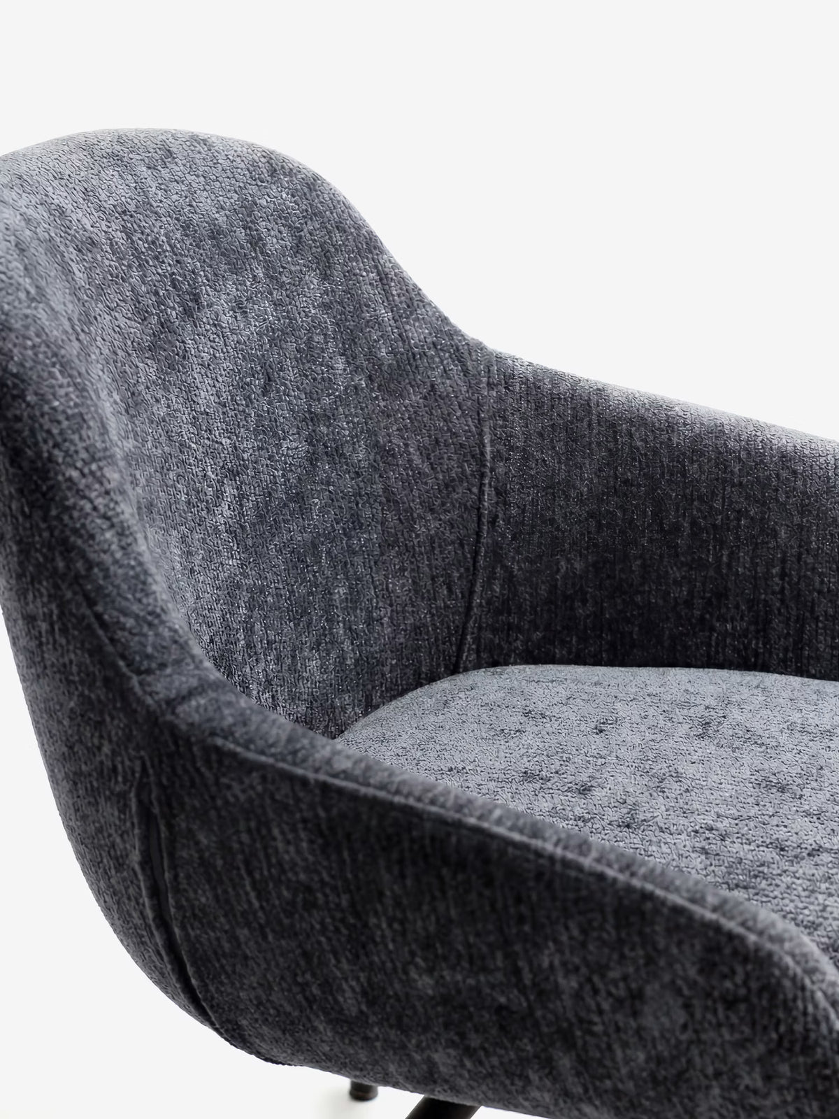 Vico upholstered chair in soft-touch blue chenille fabric with black metal legs