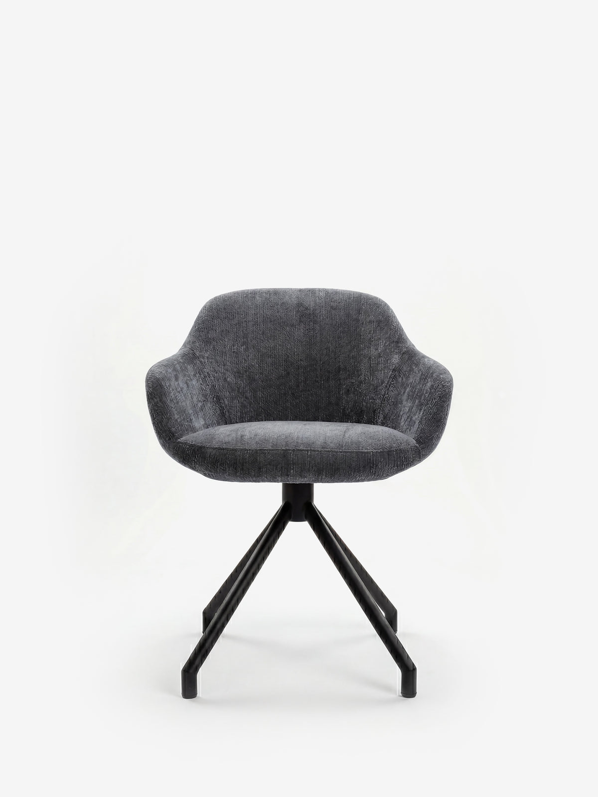 Vico upholstered chair in soft-touch blue chenille fabric with black metal legs