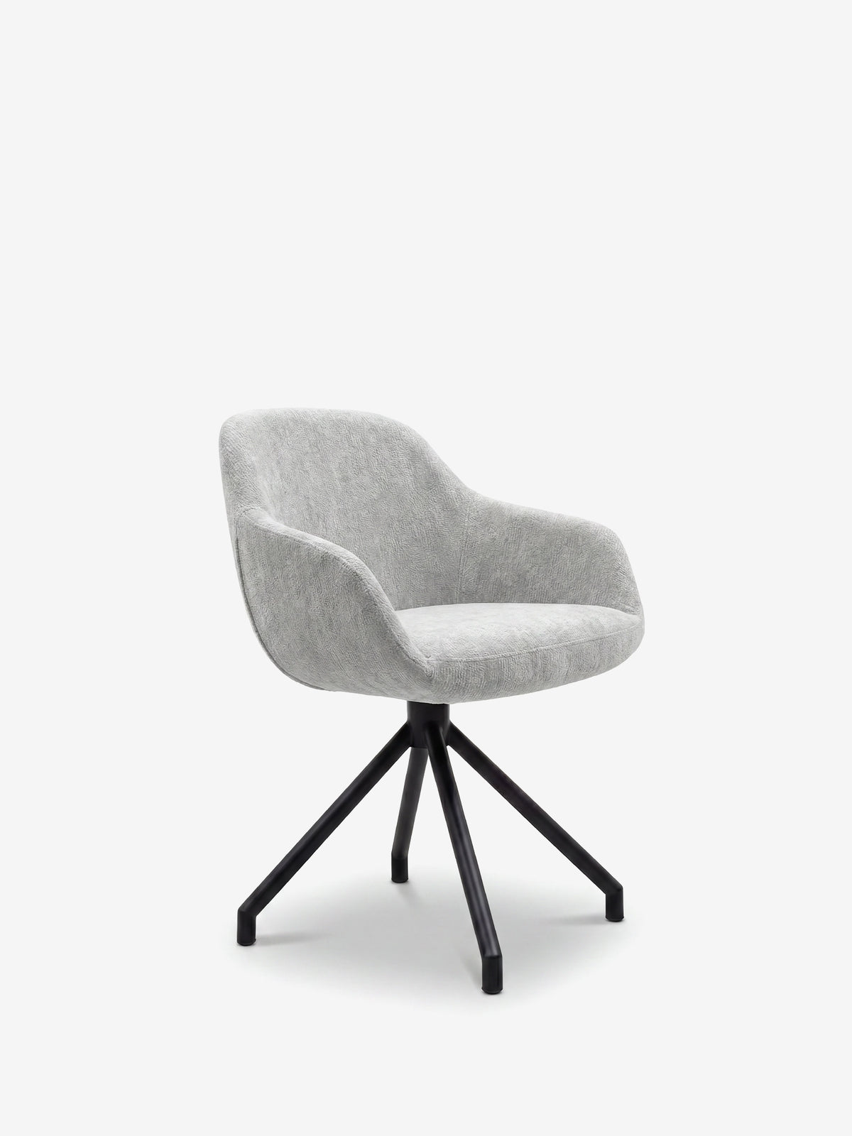 Vico upholstered chair in soft-touch blue chenille fabric with black metal legs
