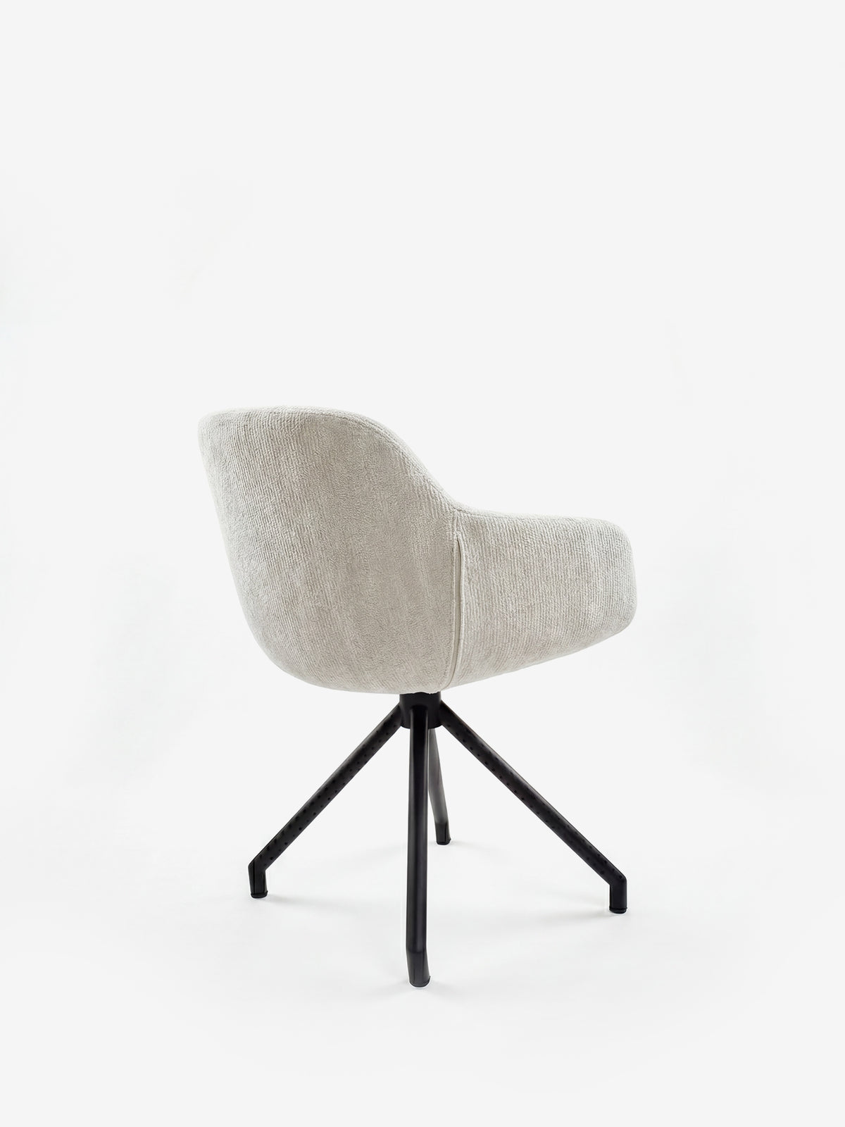 Vico upholstered chair in soft-touch blue chenille fabric with black metal legs