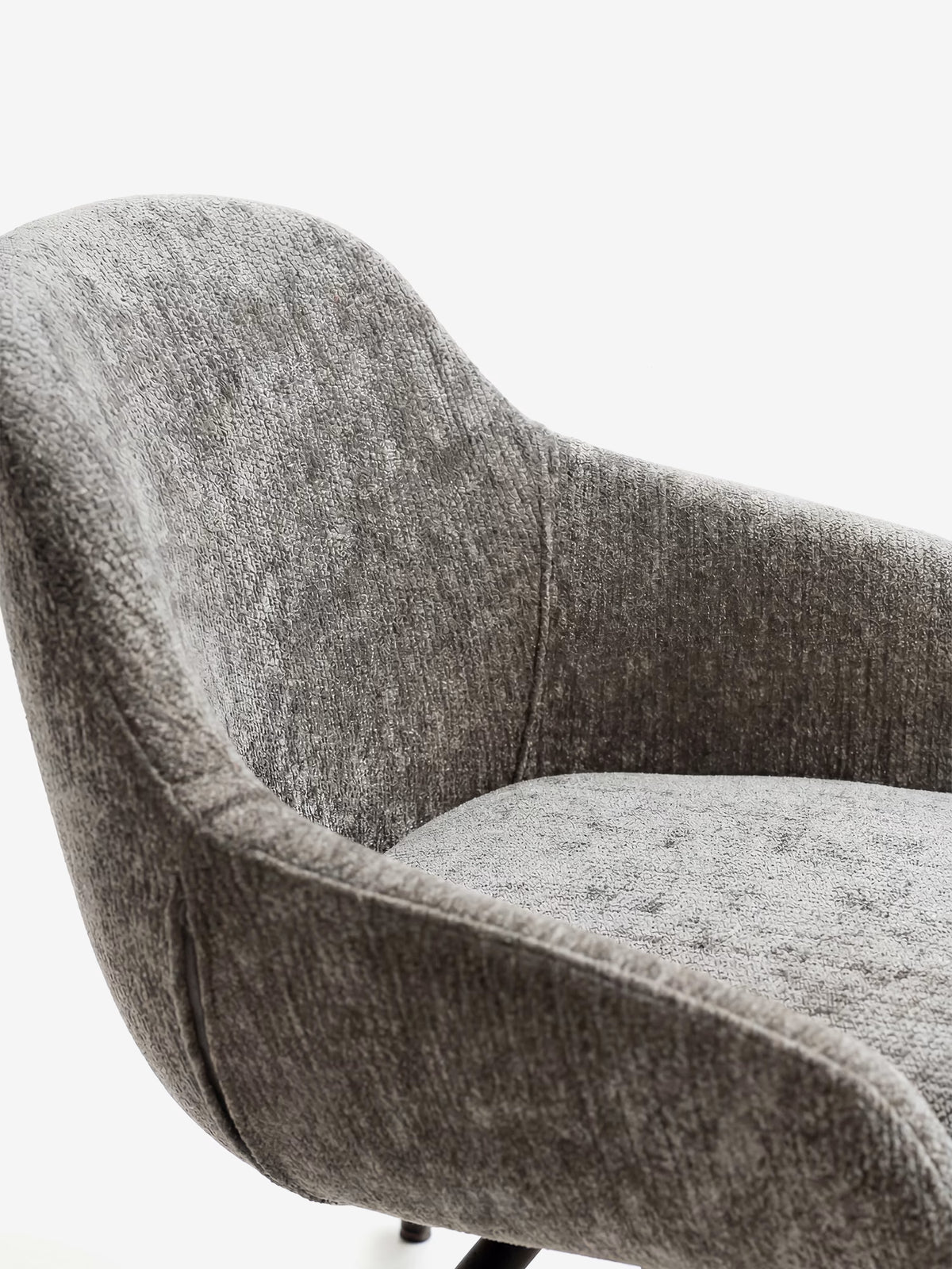 Vico upholstered chair in soft-touch blue chenille fabric with black metal legs