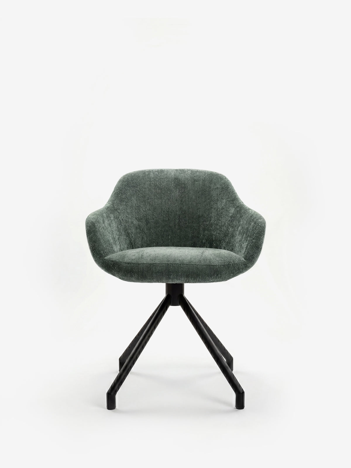 Vico upholstered chair in soft-touch blue chenille fabric with black metal legs
