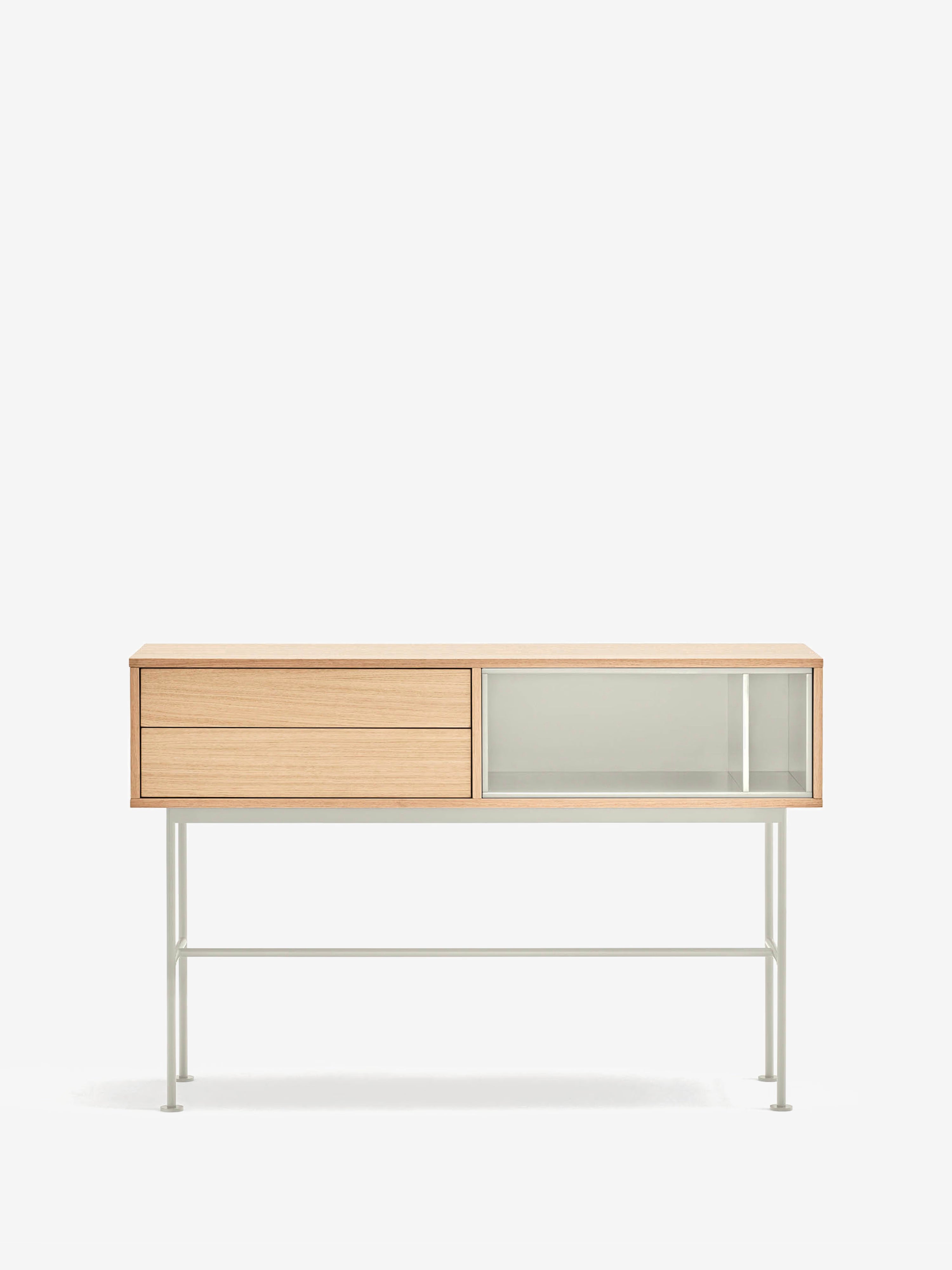 Yoko consola en roble con cajones y nichos lacados - mueble de entrada 120 x 80 cm