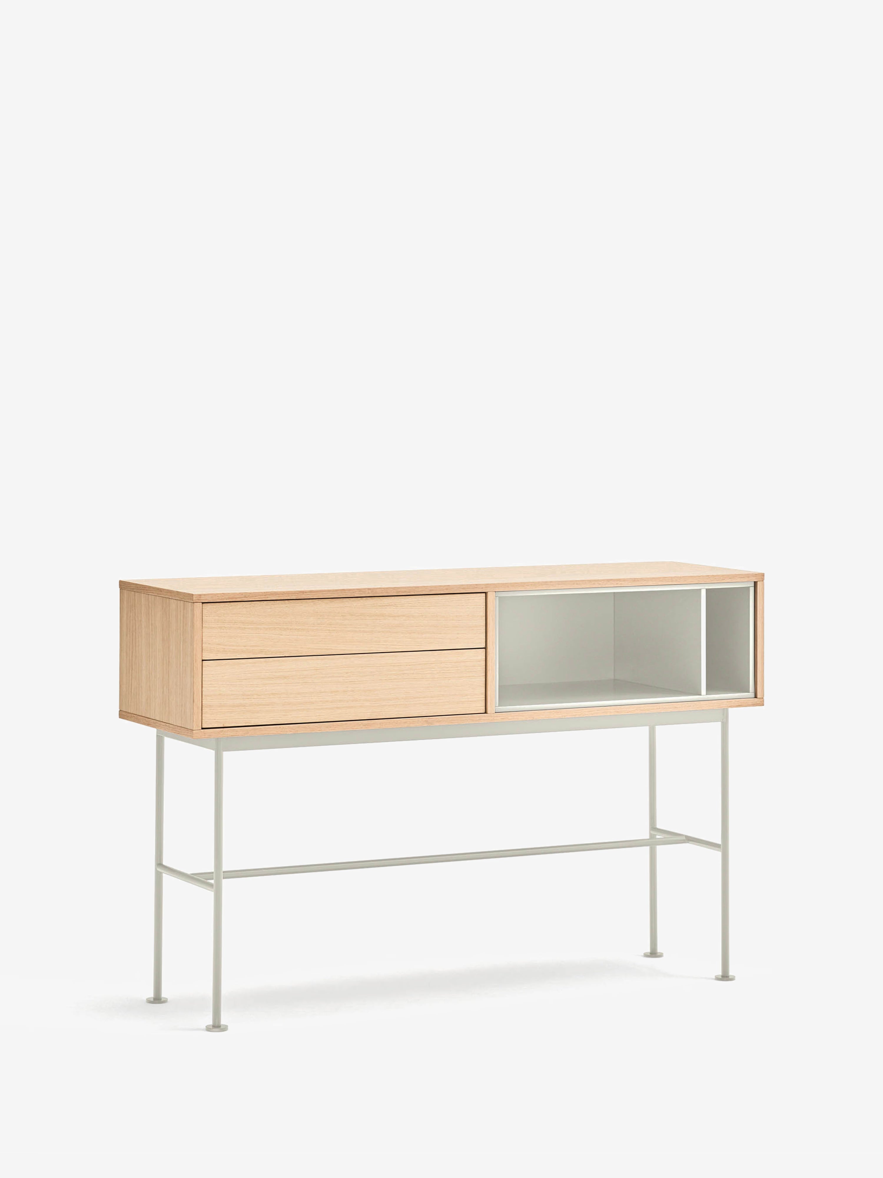 Yoko consola en roble con cajones y nichos lacados - mueble de entrada 120 x 80 cm