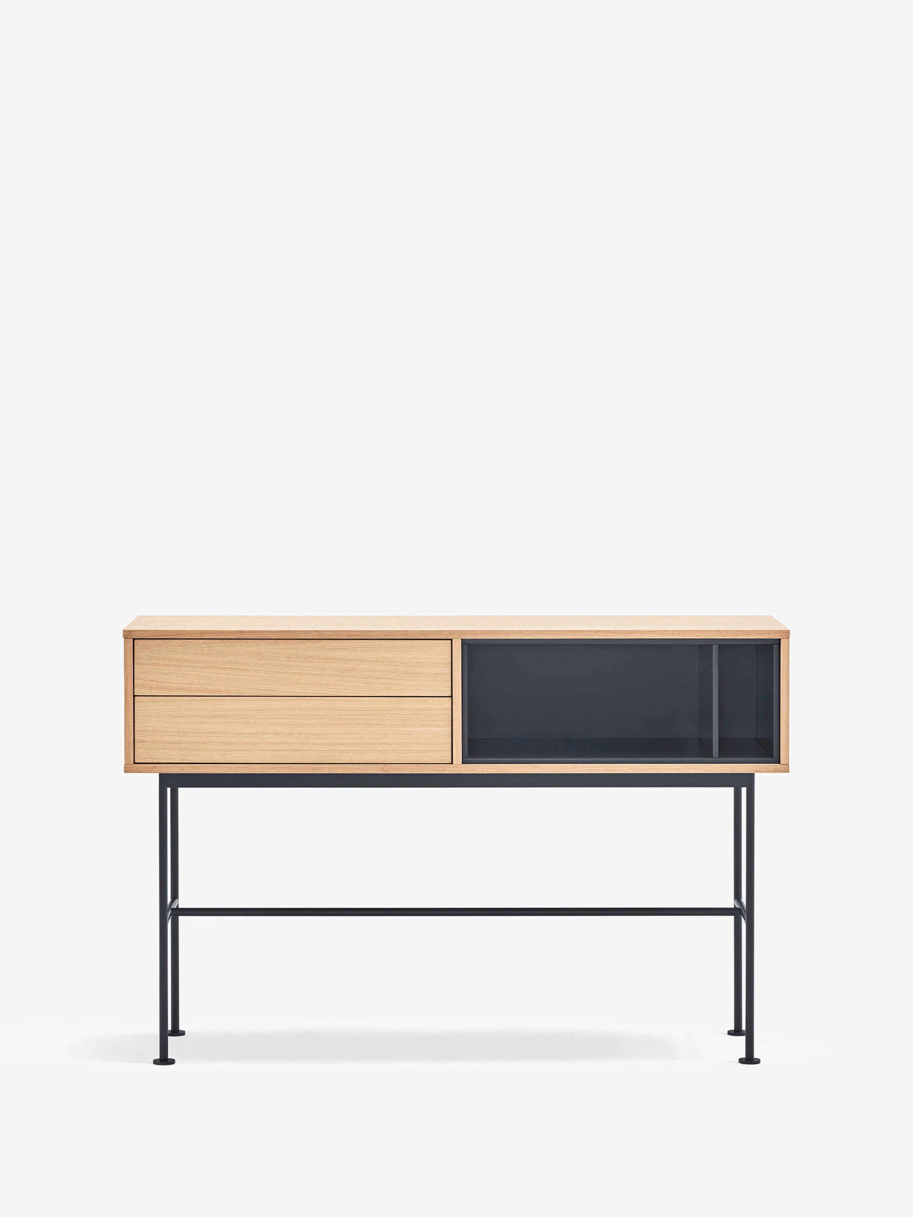 Yoko consola en roble con cajones y nichos lacados - mueble de entrada 120 x 80 cm
