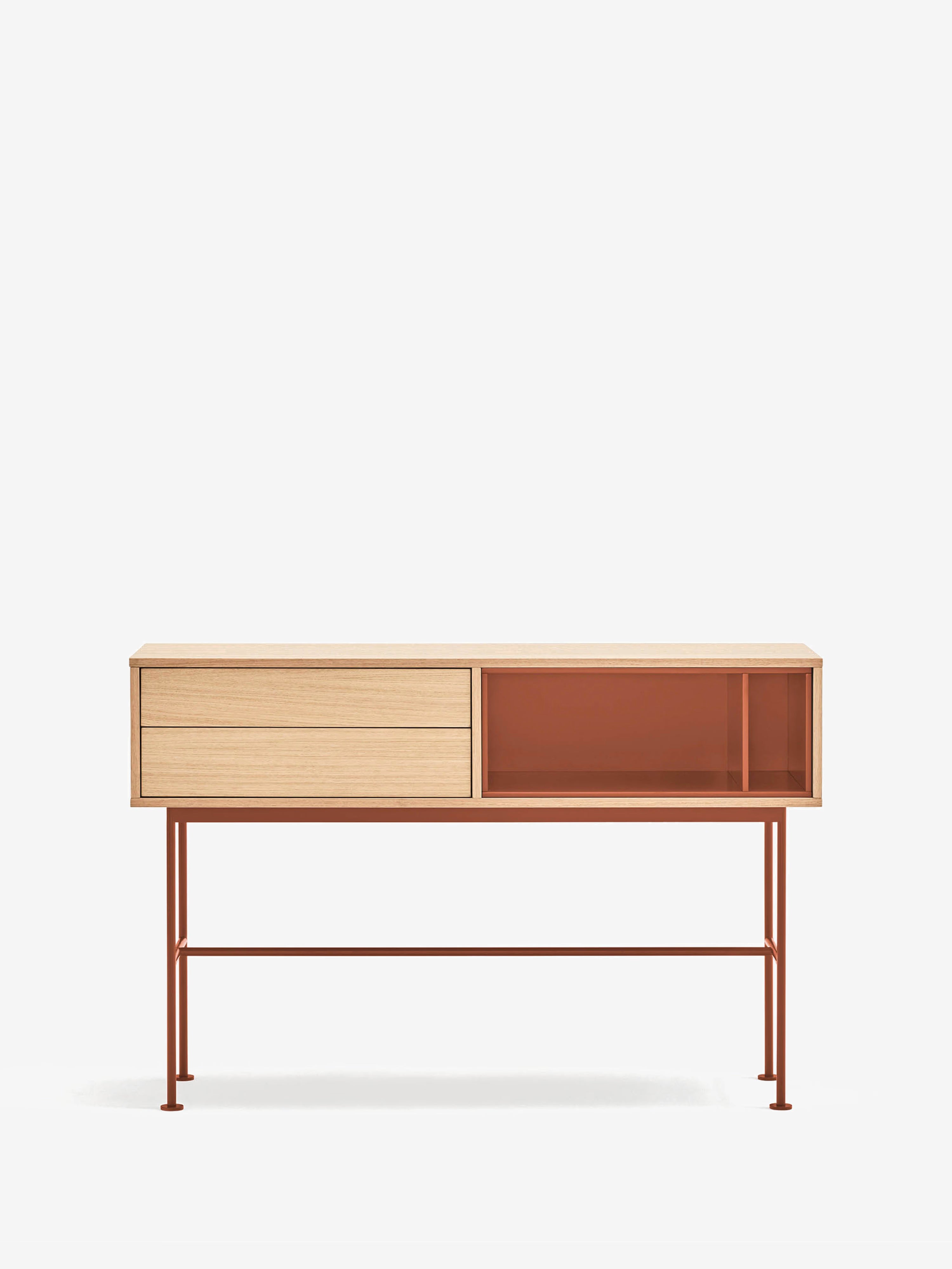 Yoko consola en roble con cajones y nichos lacados - mueble de entrada 120 x 80 cm