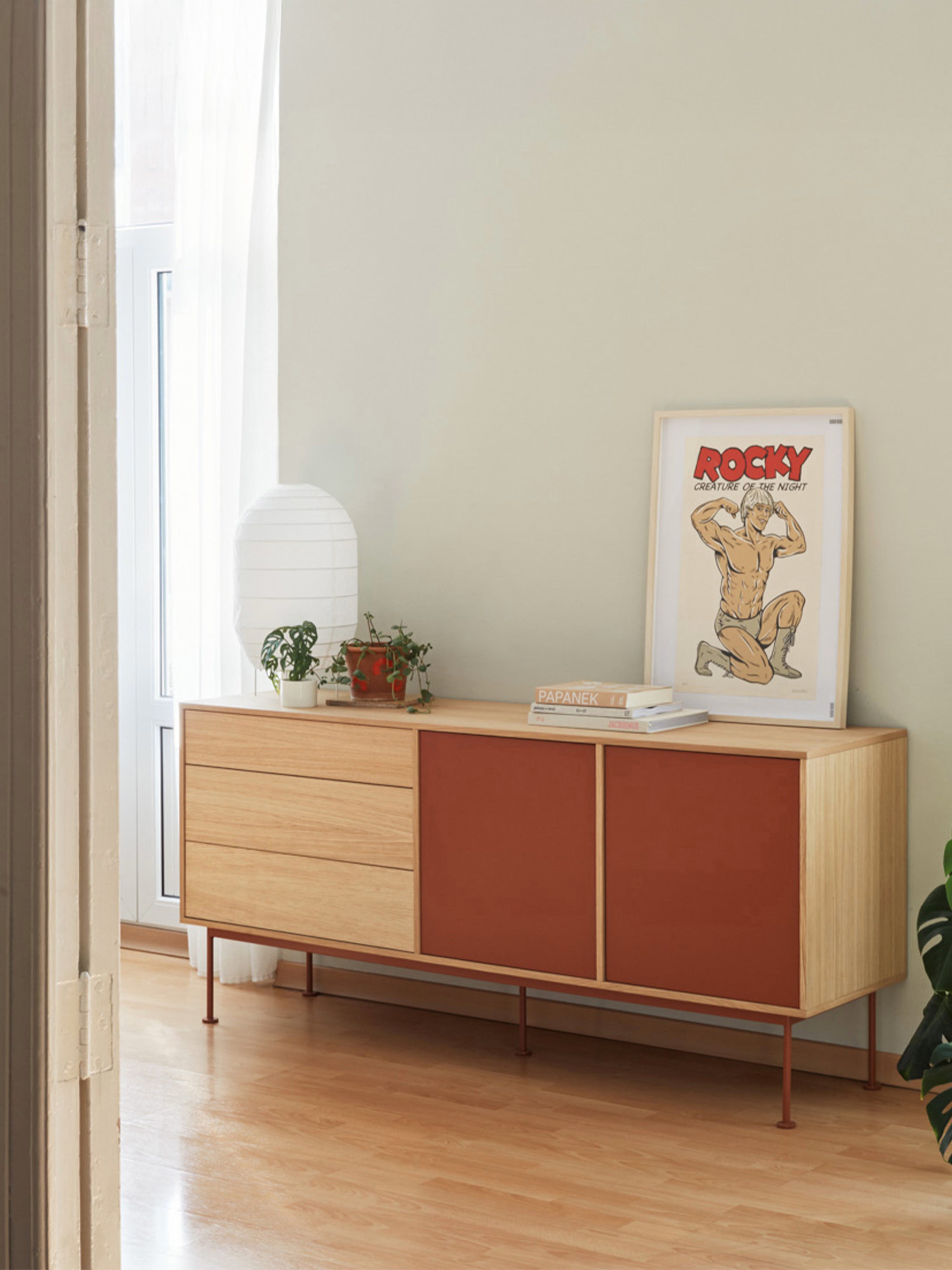 Yoko aparador en roble con 2 puertas lacadas y 3 cajones - Aparador 180 X 81 cm