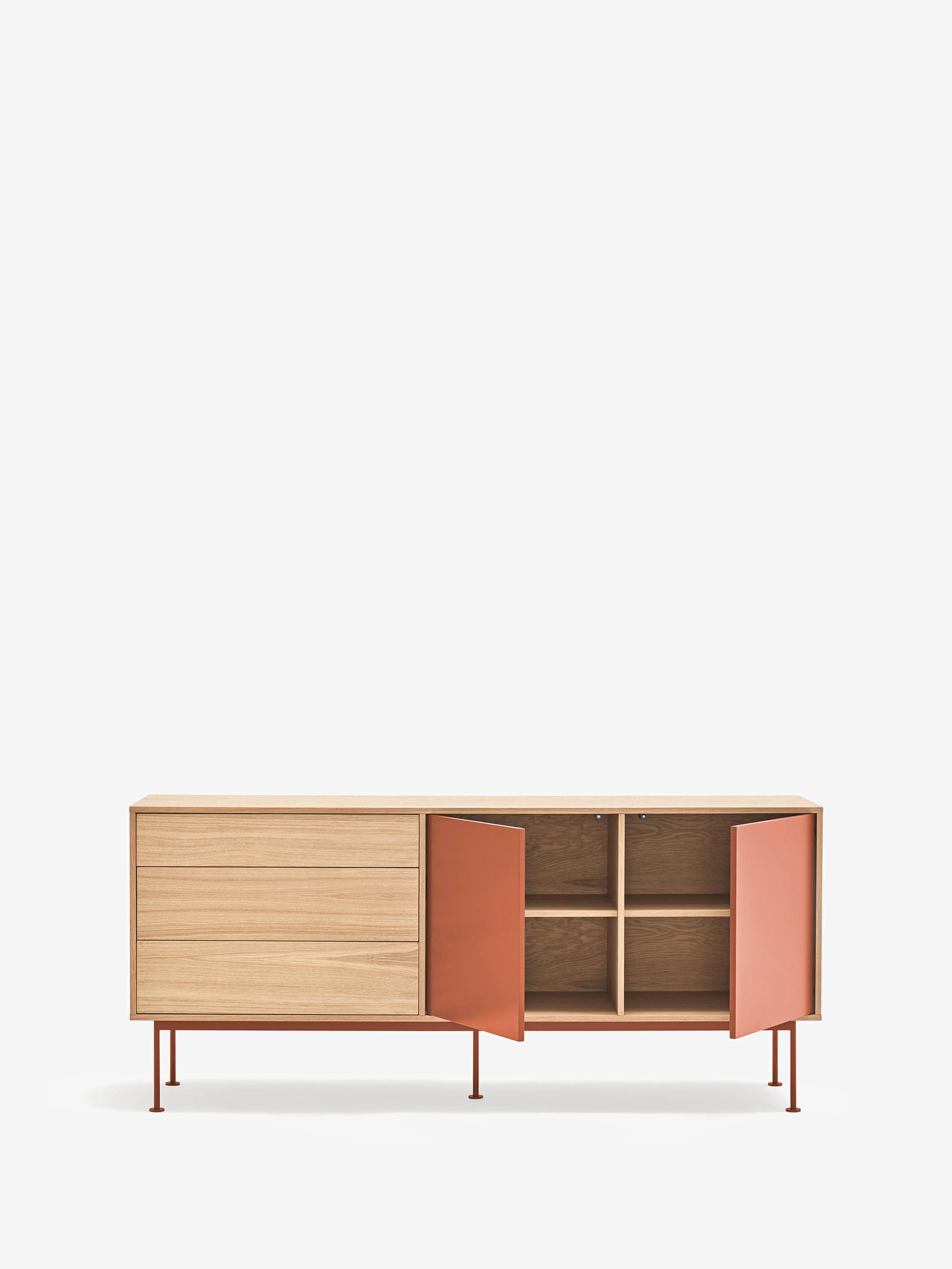 Yoko aparador en roble con 2 puertas lacadas y 3 cajones - Aparador 180 X 81 cm