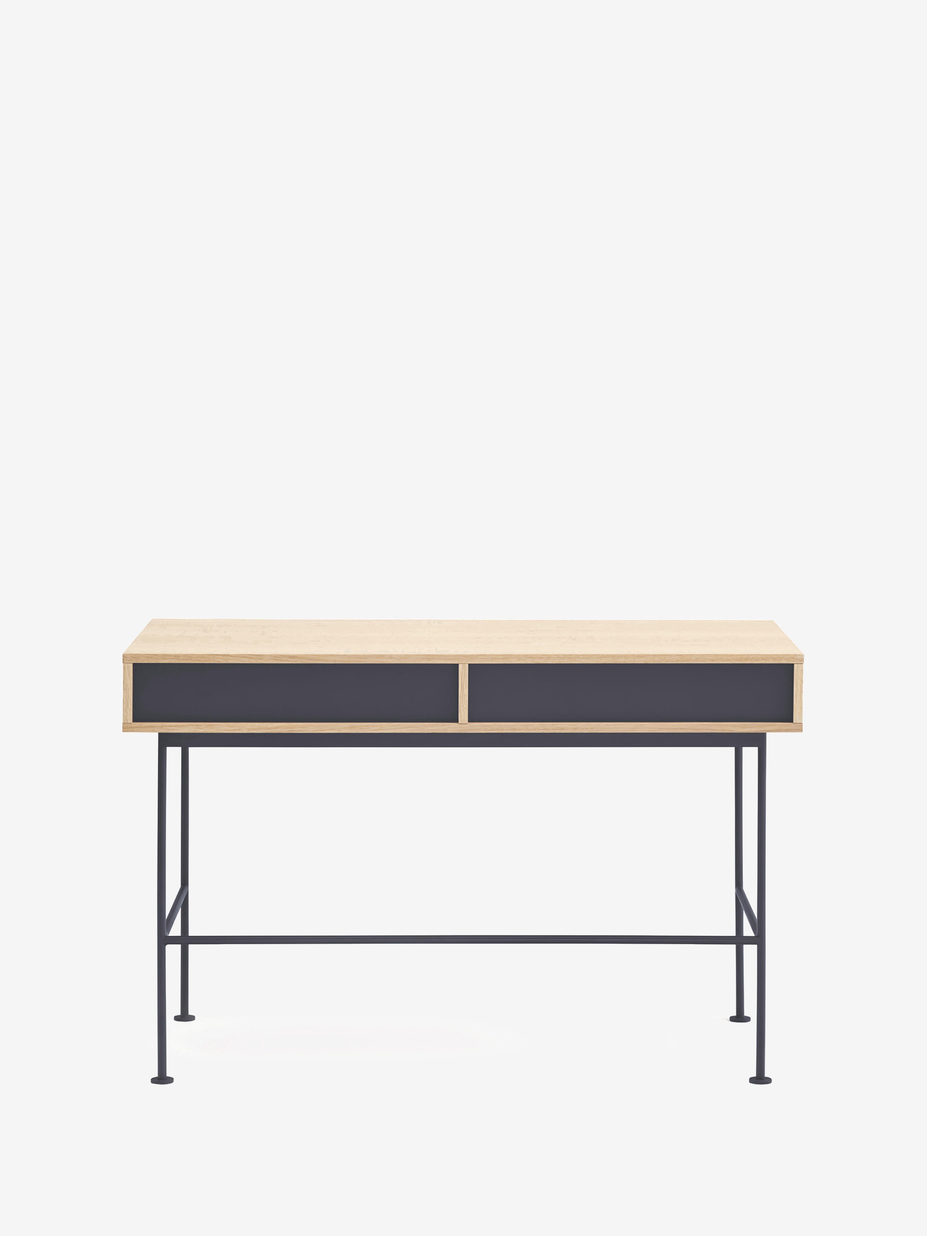Yoko Schreibtisch 120 cm aus Eiche mit Schublade und lackiertem Fach sowie Metallbasis