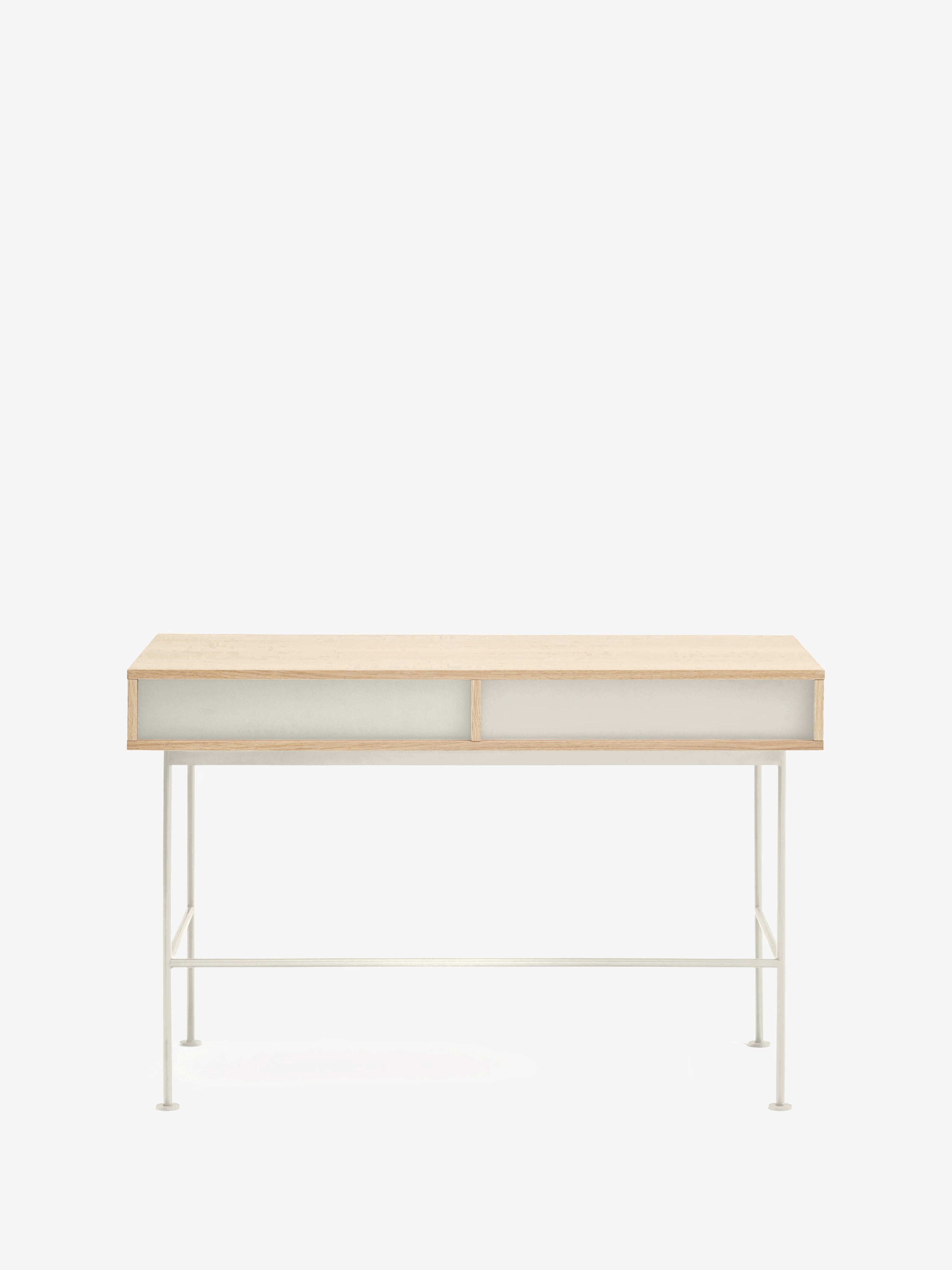 Yoko Schreibtisch 120 cm aus Eiche mit Schublade und lackiertem Fach sowie Metallbasis