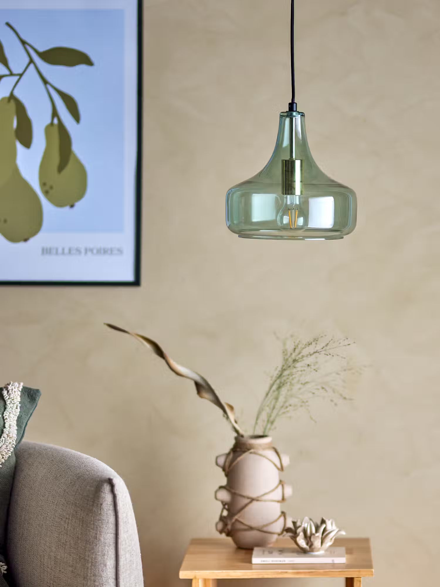 Yuser Lámpara colgante de vidrio verde o marrón ámbar - estilo nórdico y minimalista