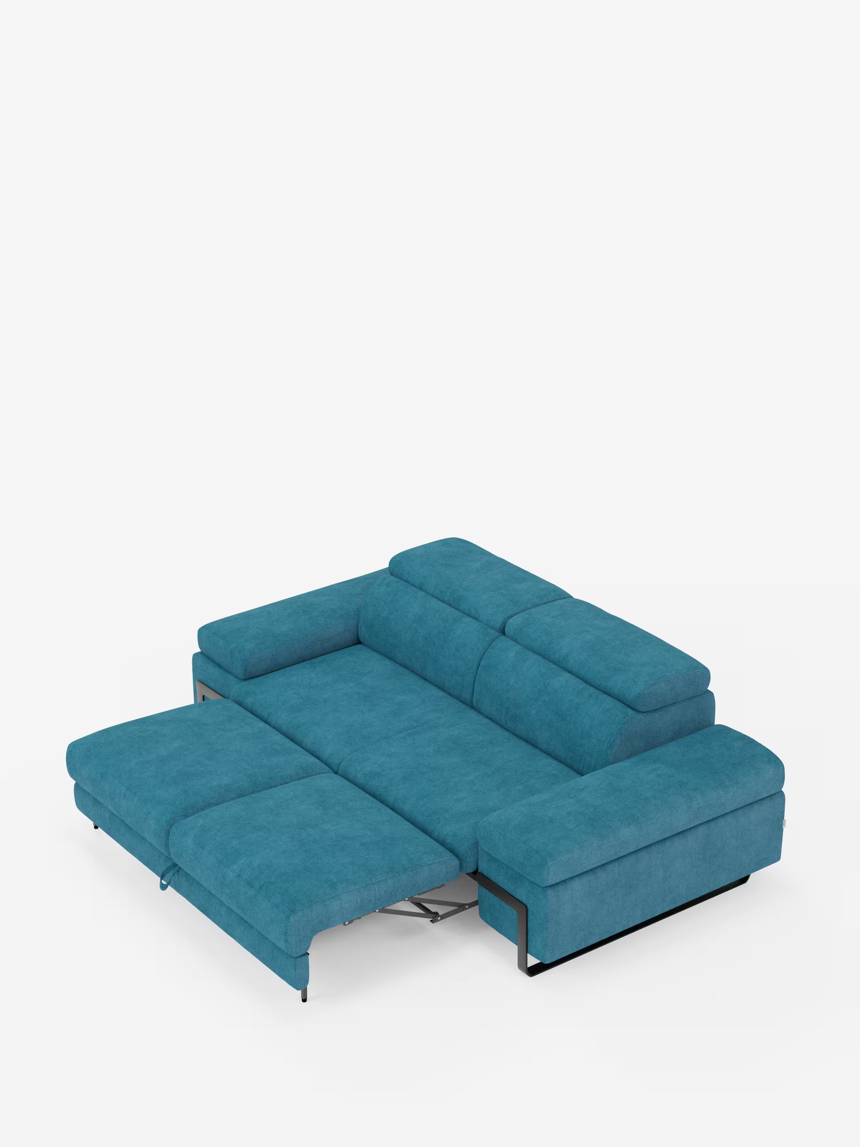 Zayana sofa with pull-out element 2 and 3 seats, reclining armrests and headrests in waterproof fabric