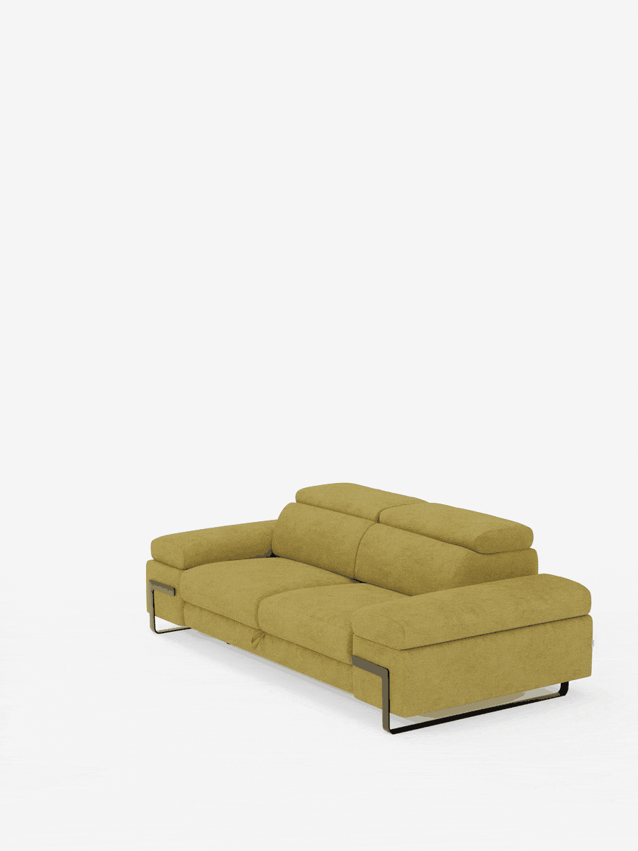 Zayana sofa with pull-out element 2 and 3 seats, reclining armrests and headrests in waterproof fabric