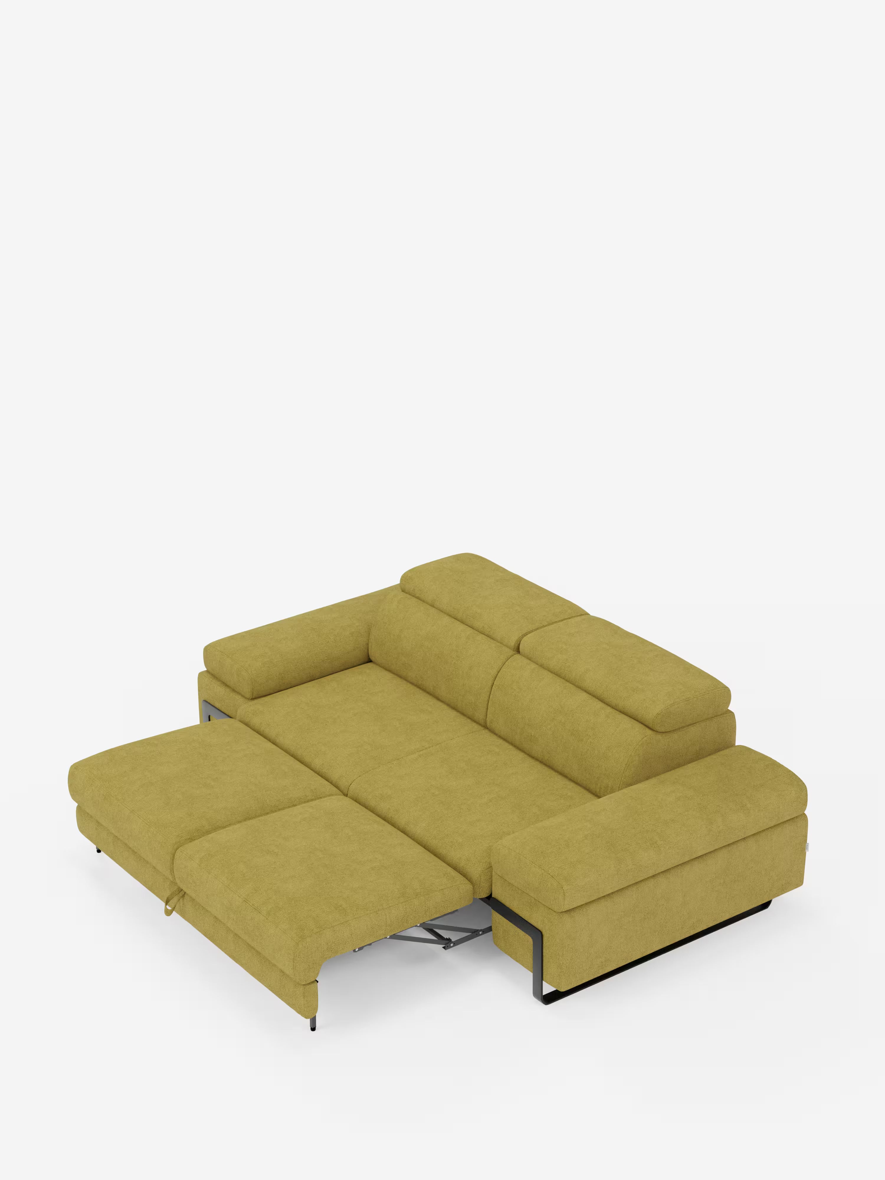 Zayana sofa with pull-out element 2 and 3 seats, reclining armrests and headrests in waterproof fabric