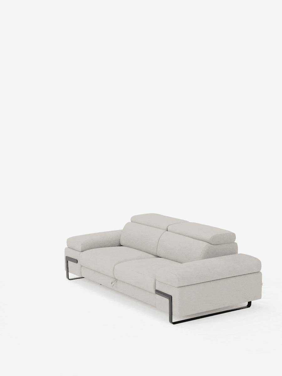 Zayana sofa with pull-out element 2 and 3 seats, reclining armrests and headrests in waterproof fabric