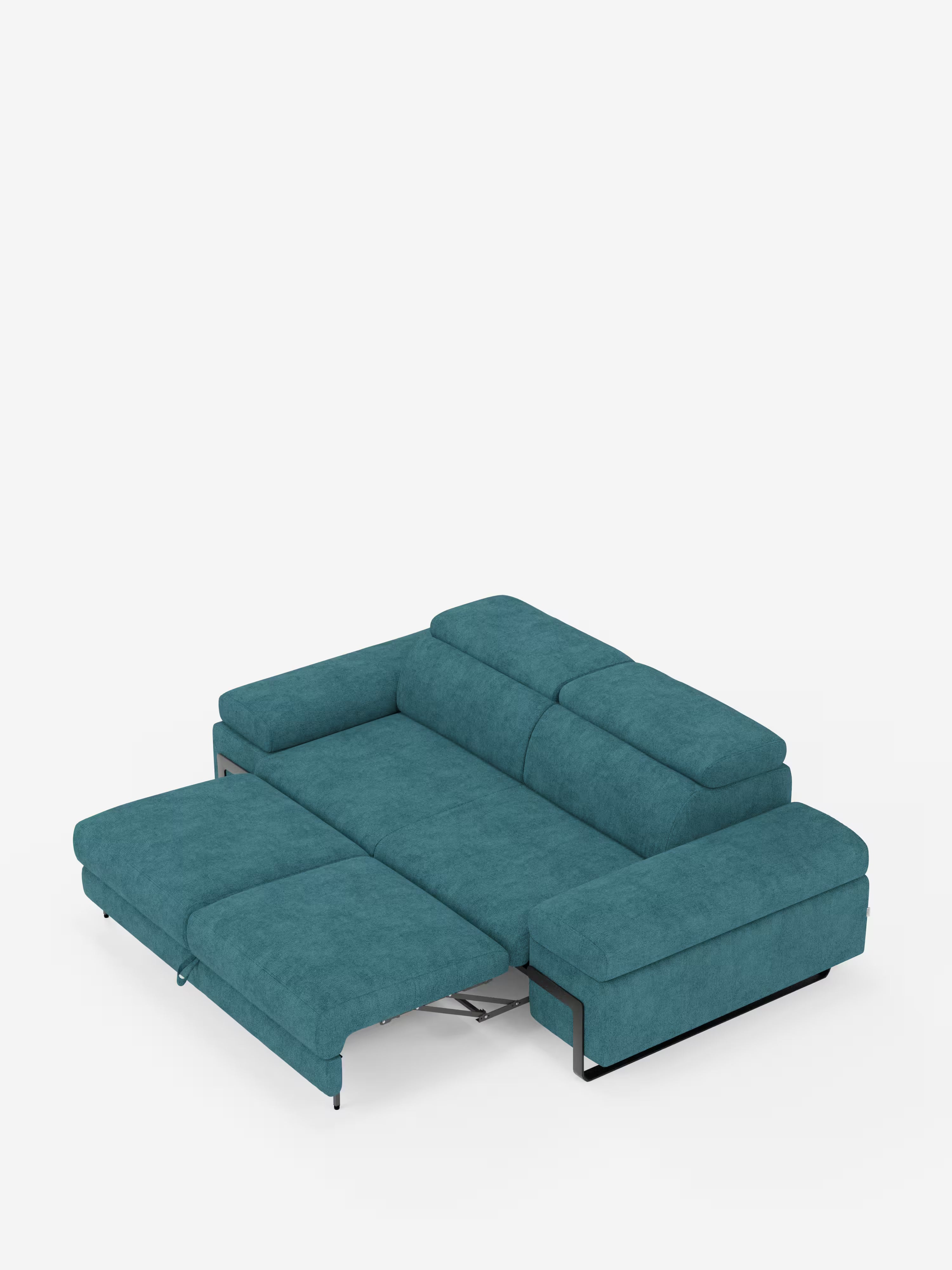 Zayana sofa with pull-out element 2 and 3 seats, reclining armrests and headrests in waterproof fabric