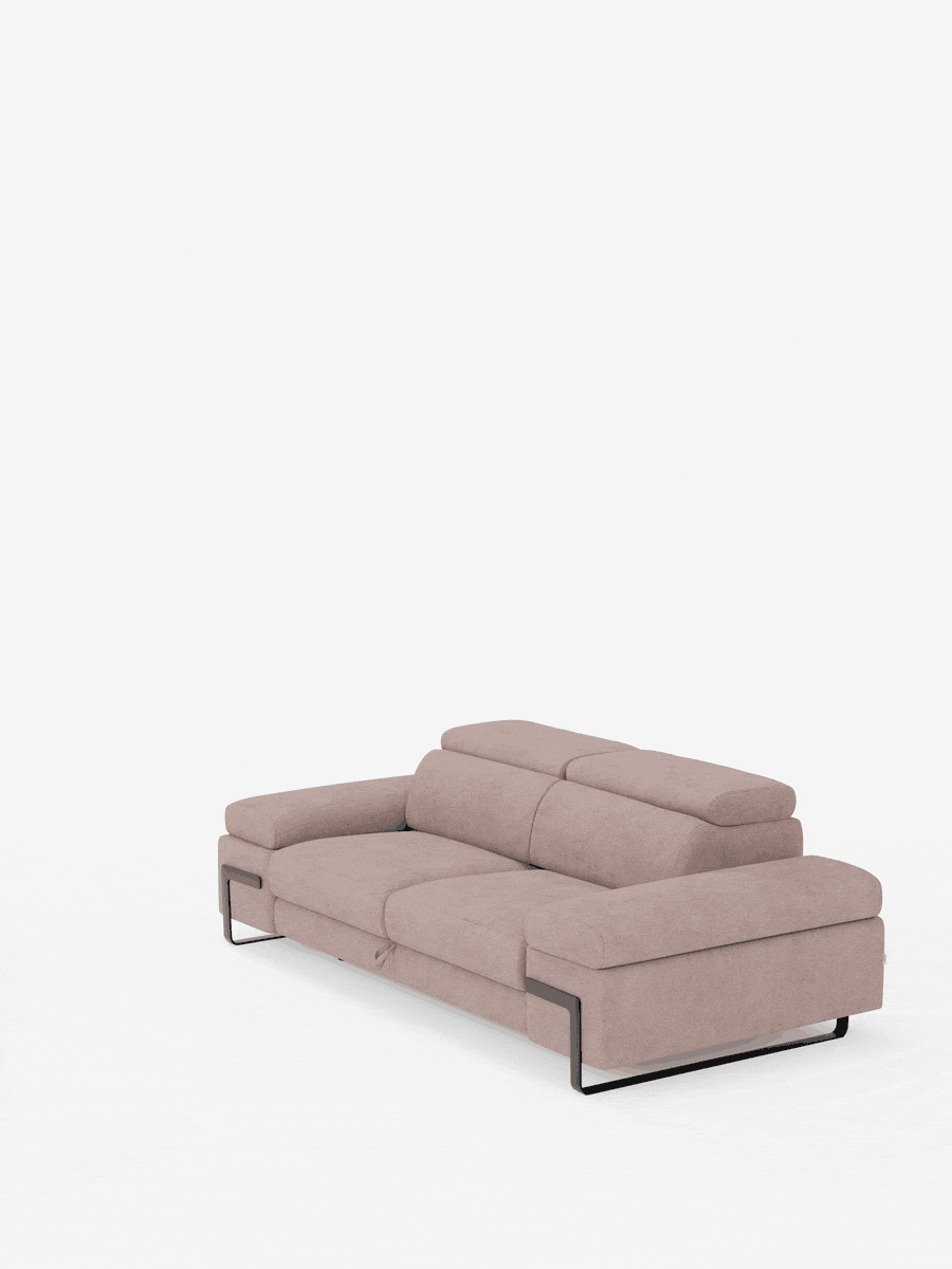 Zayana sofa with pull-out element 2 and 3 seats, reclining armrests and headrests in waterproof fabric
