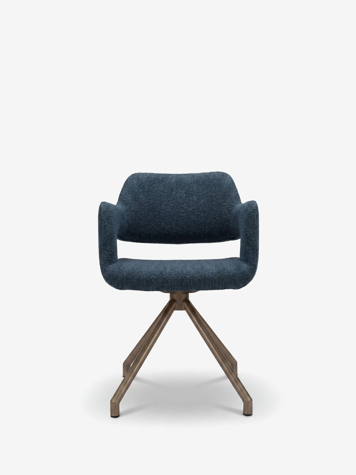 Zefira designer upholstered chair with armrests - elegant fabric and champagne metal base
