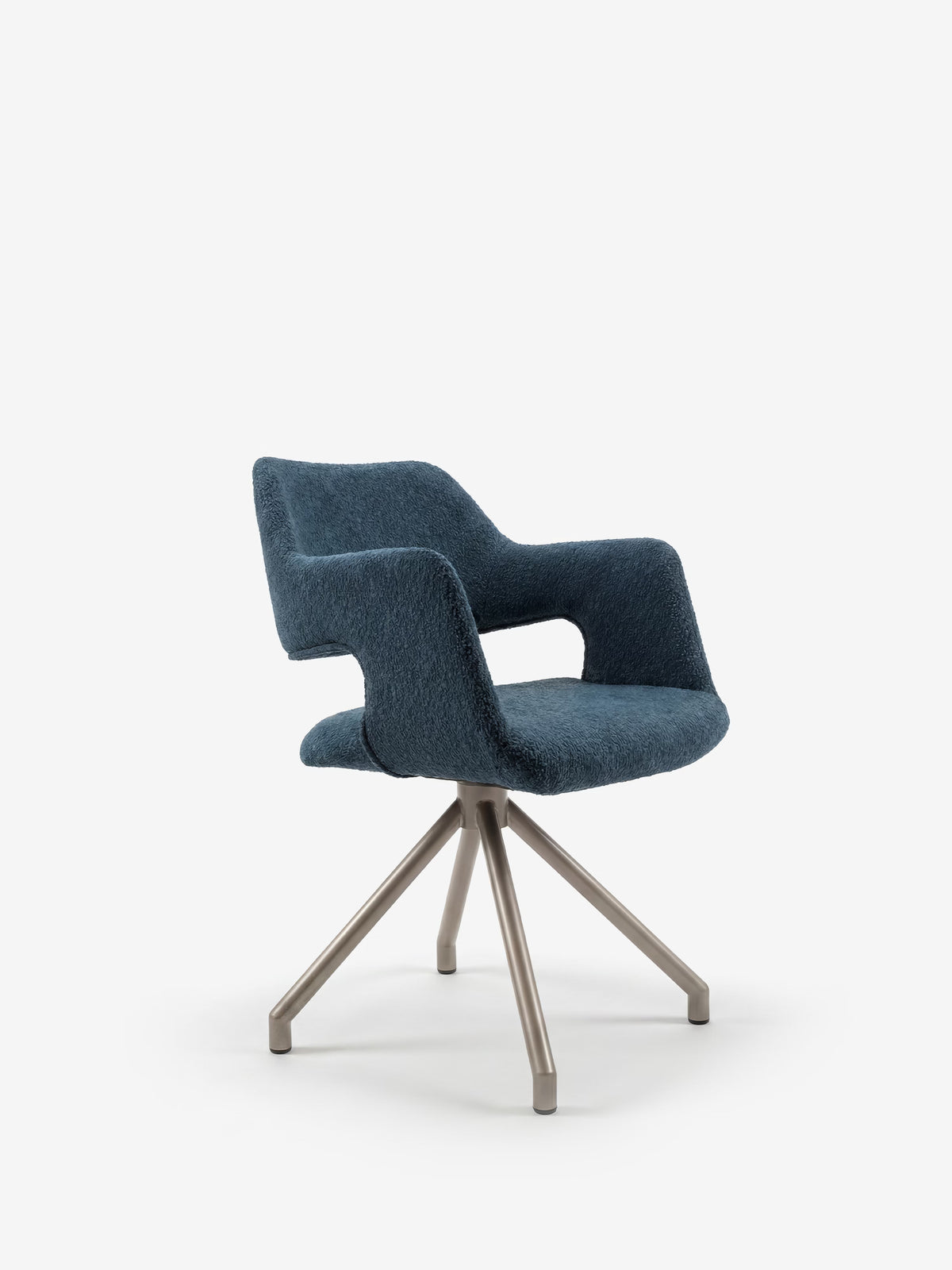 Zefira designer upholstered chair with armrests - elegant fabric and champagne metal base