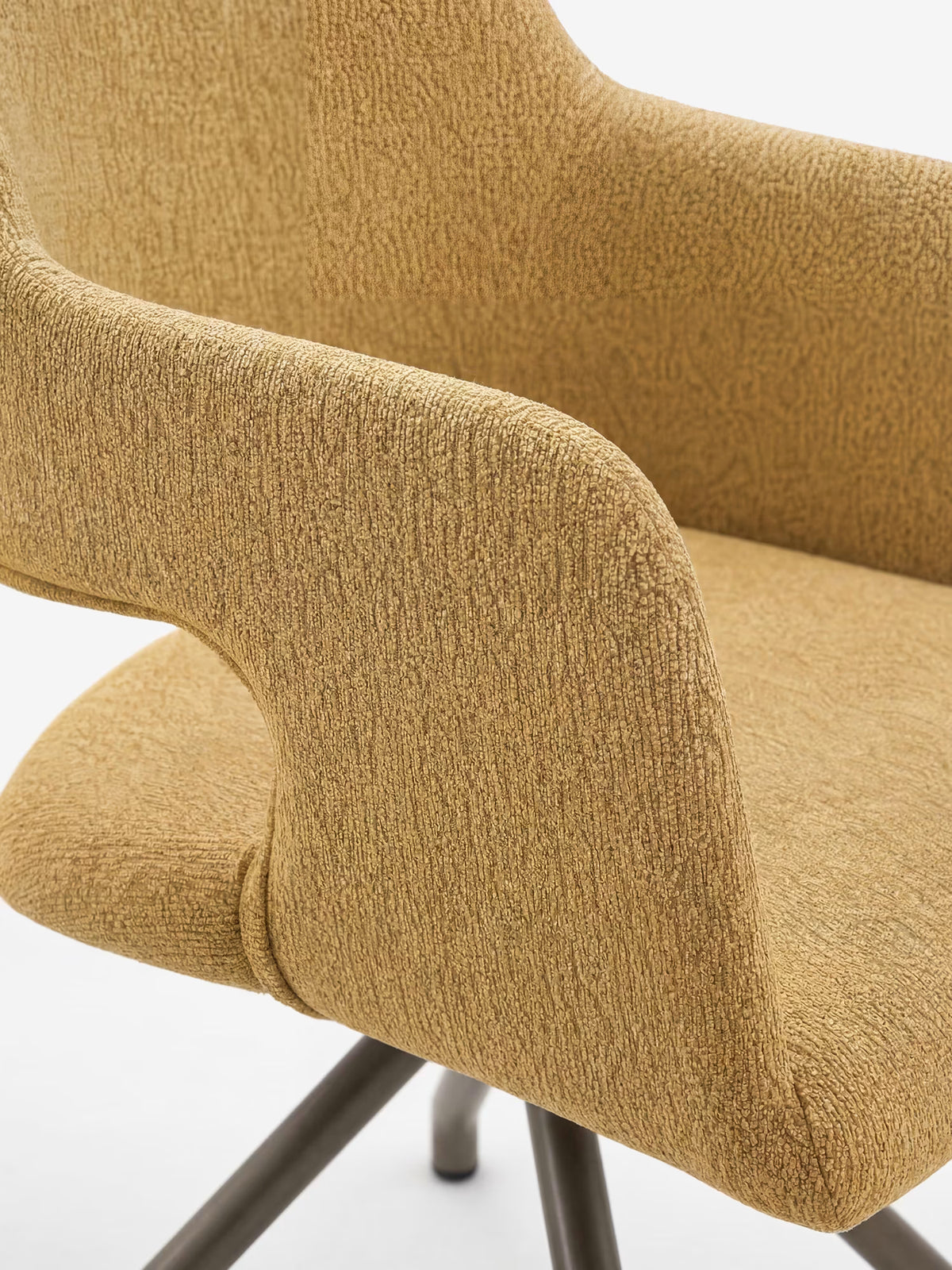Zefira designer upholstered chair with armrests - elegant fabric and champagne metal base