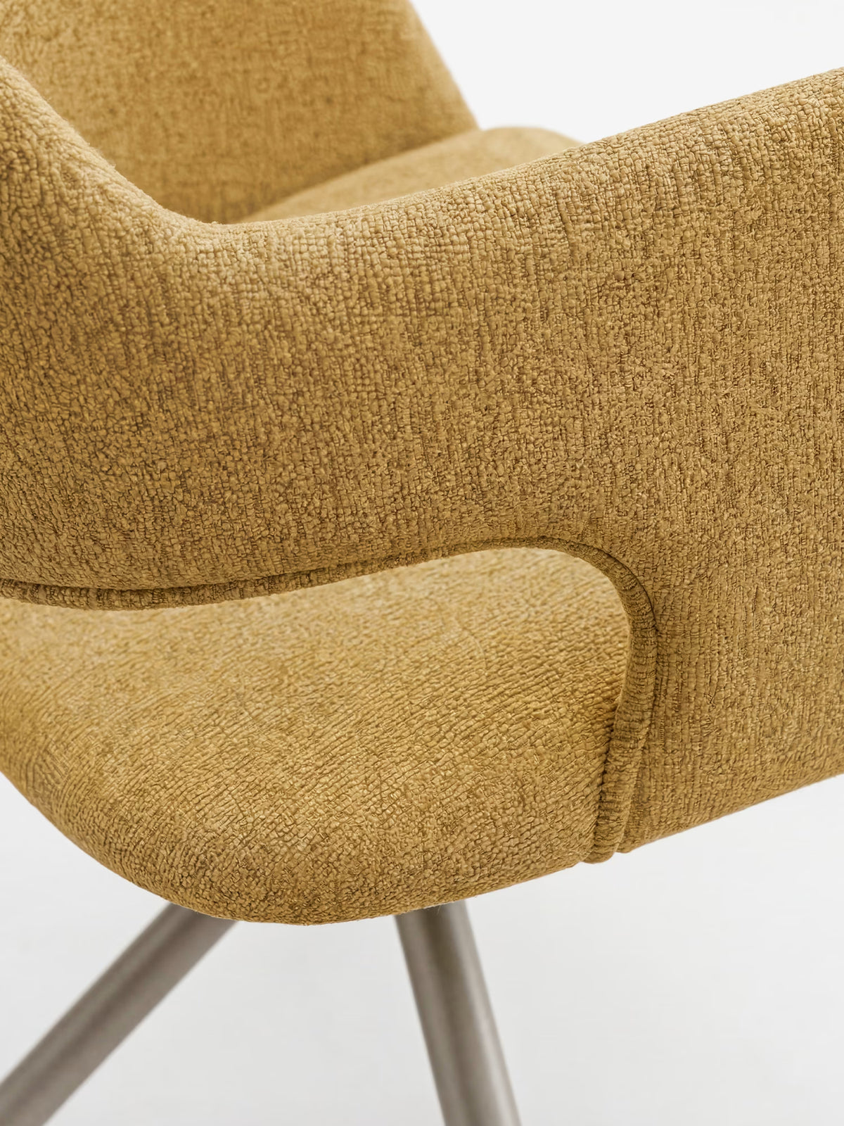 Zefira designer upholstered chair with armrests - elegant fabric and champagne metal base
