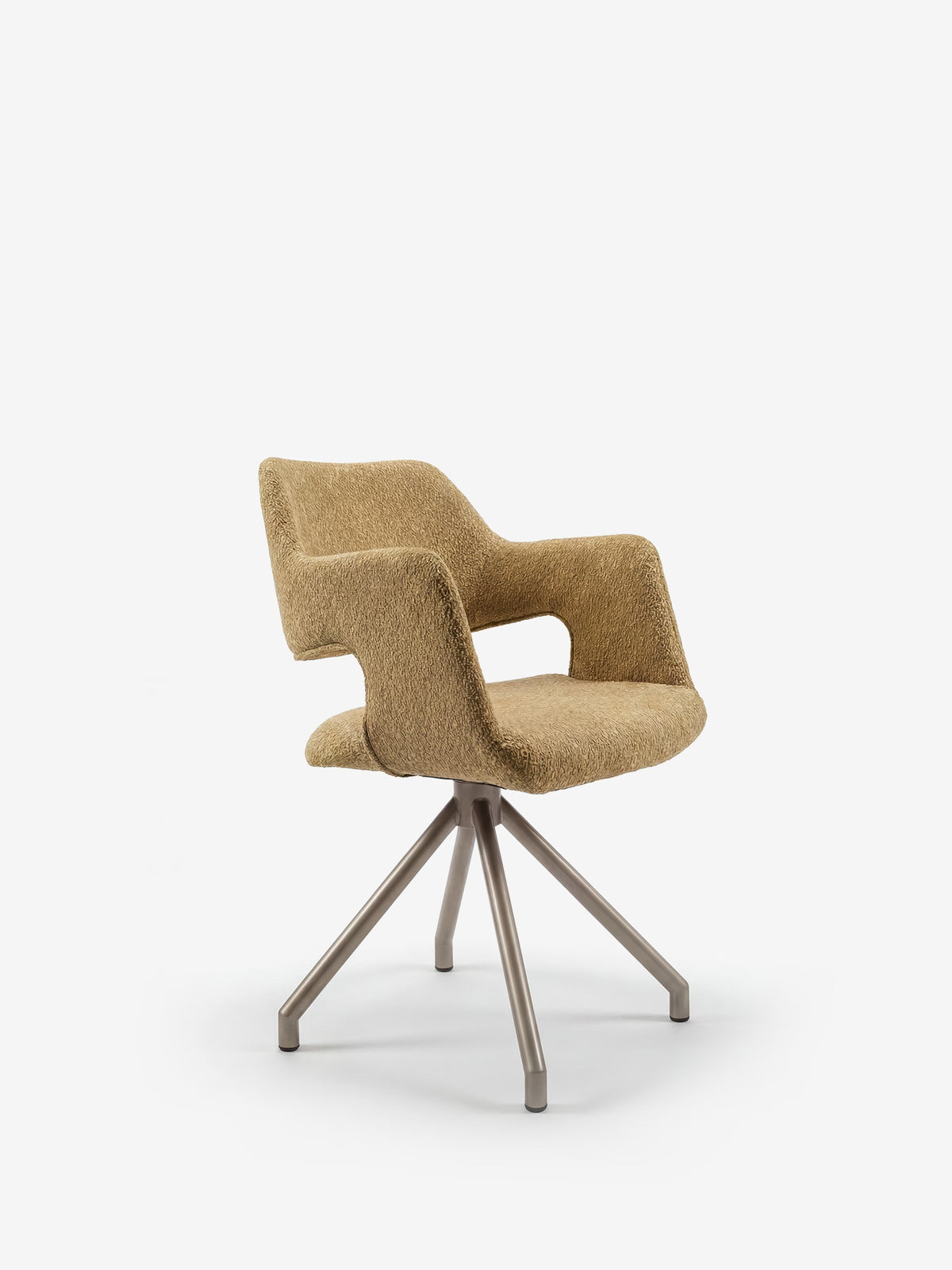 Zefira designer upholstered chair with armrests - elegant fabric and champagne metal base