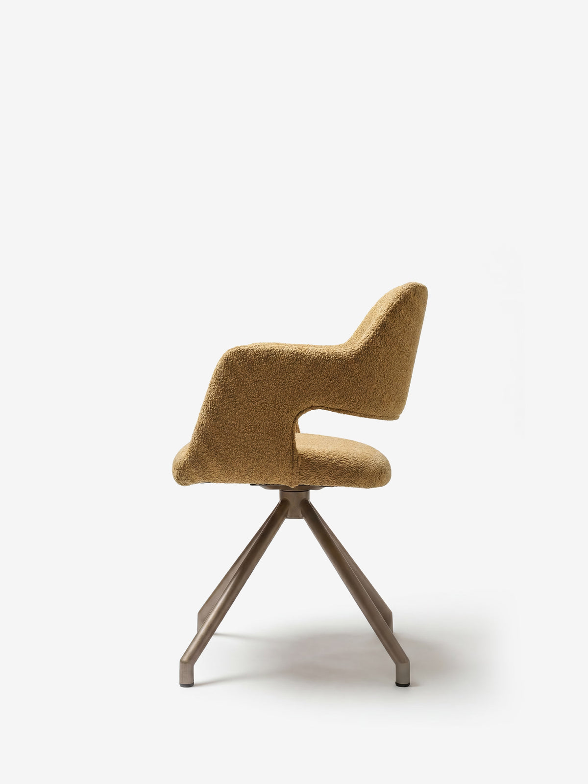 Zefira designer upholstered chair with armrests - elegant fabric and champagne metal base