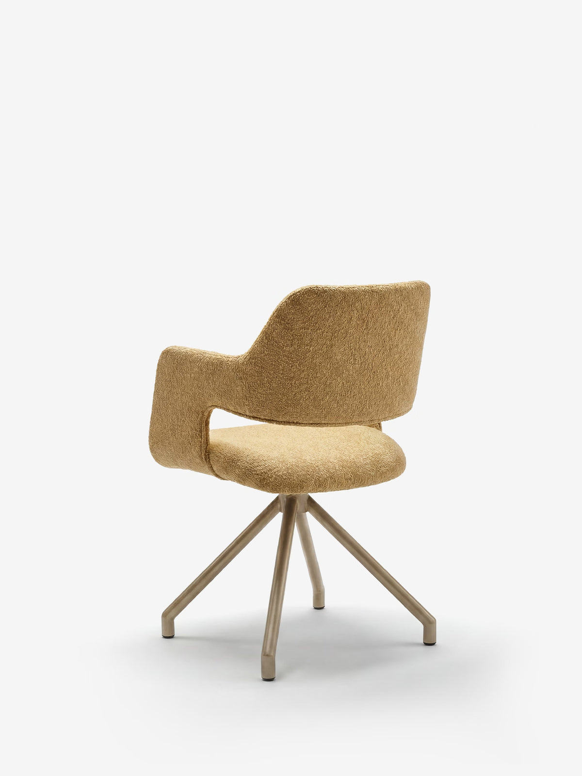 Zefira designer upholstered chair with armrests - elegant fabric and champagne metal base