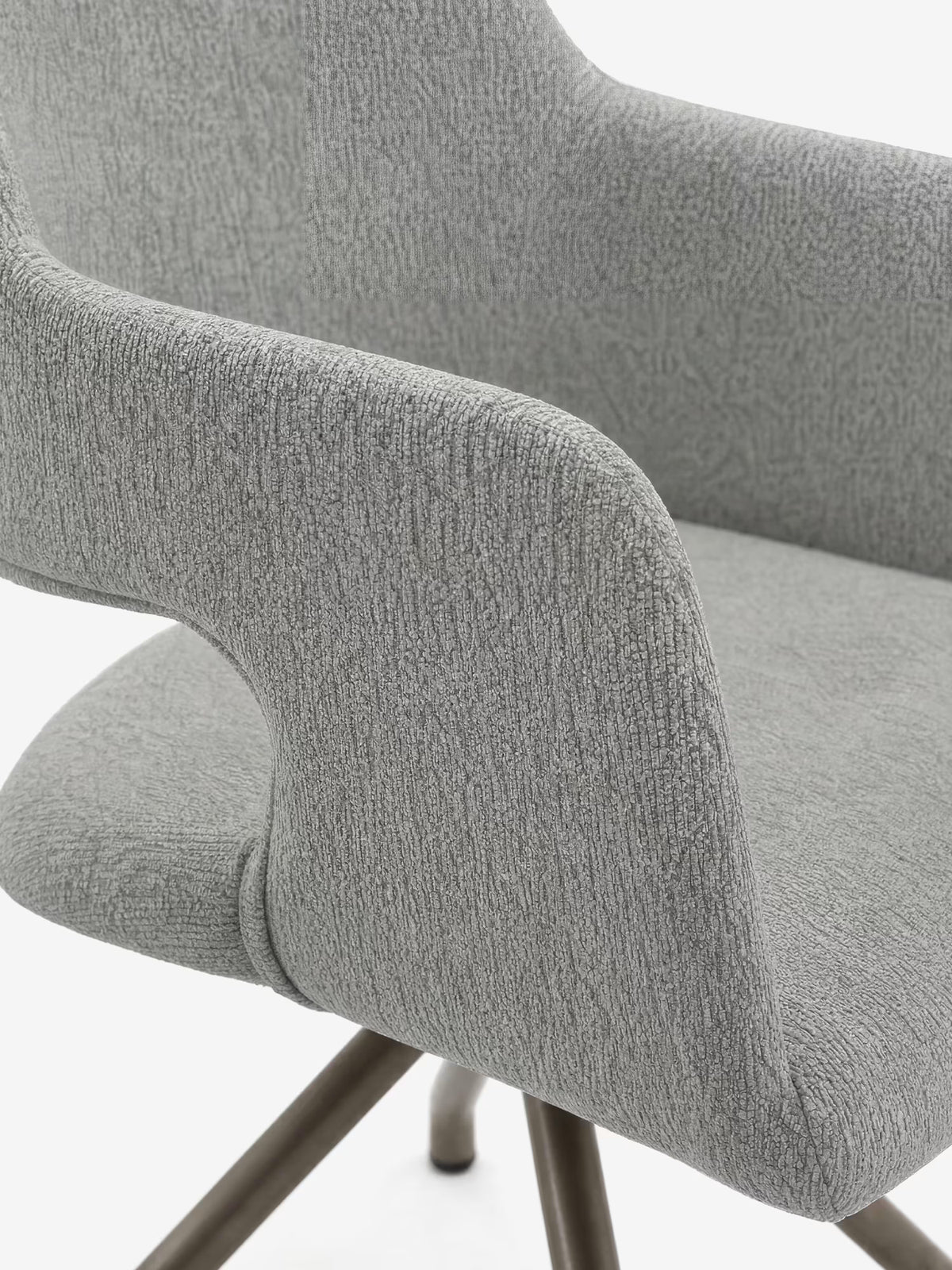 Zefira designer upholstered chair with armrests - elegant fabric and champagne metal base