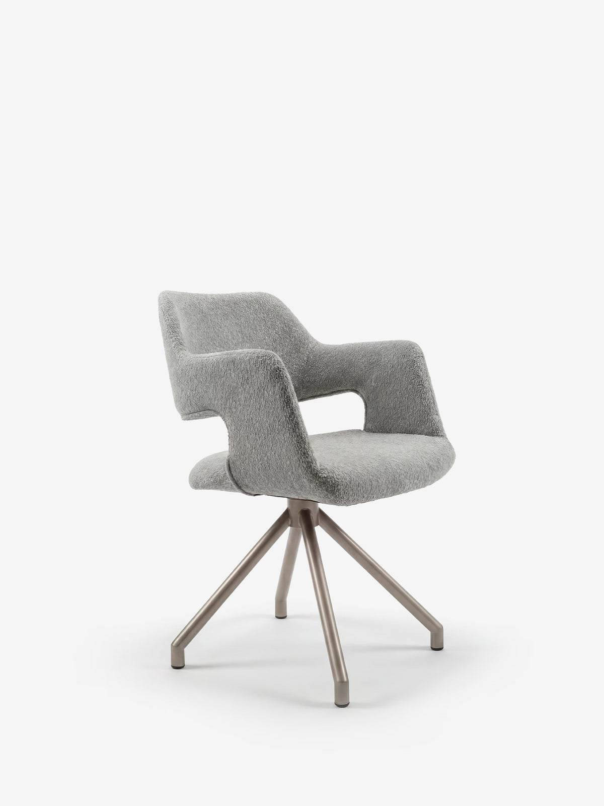 Zefira designer upholstered chair with armrests - elegant fabric and champagne metal base