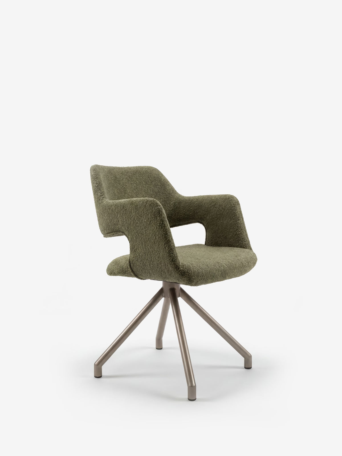 Zefira designer upholstered chair with armrests - elegant fabric and champagne metal base