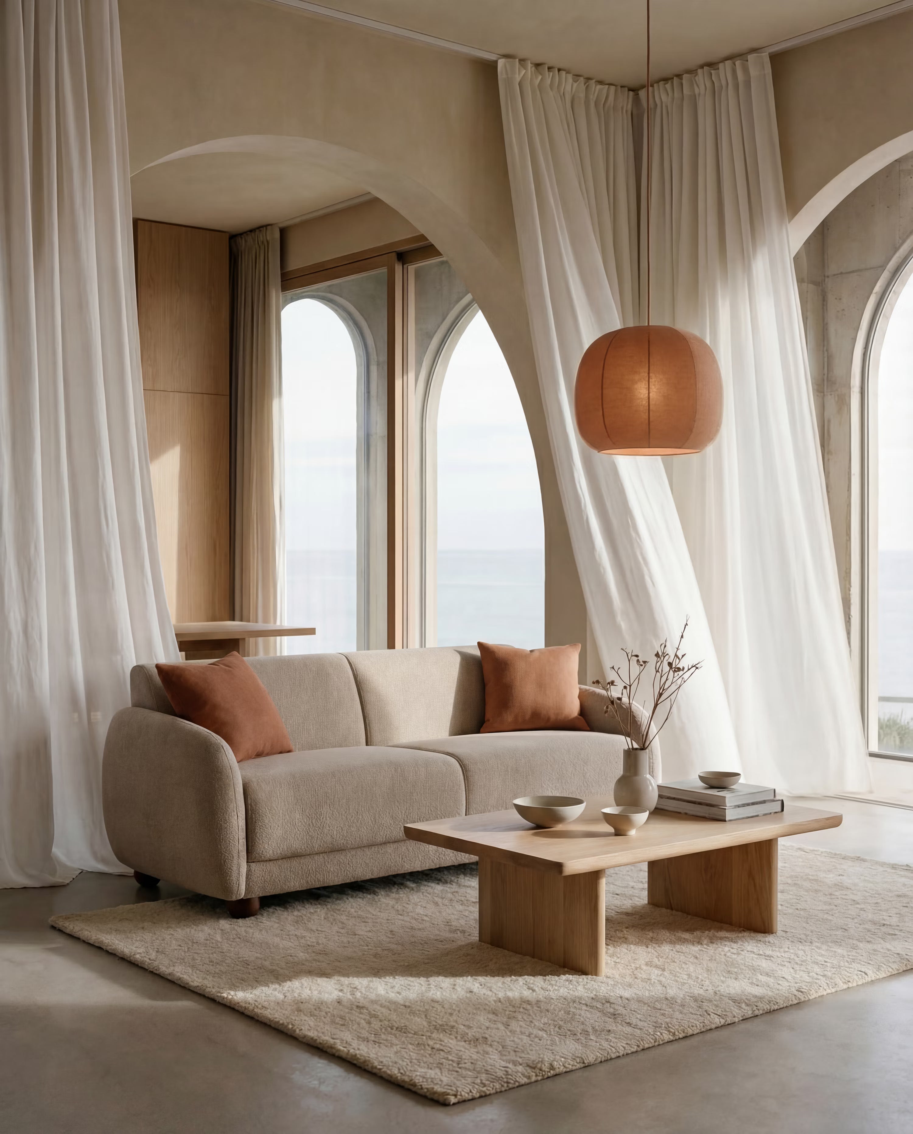 Giglio Divano letto con materasso alto 18 cm stile Japandi - 2 e 3 posti in bouclé beige impermeabile