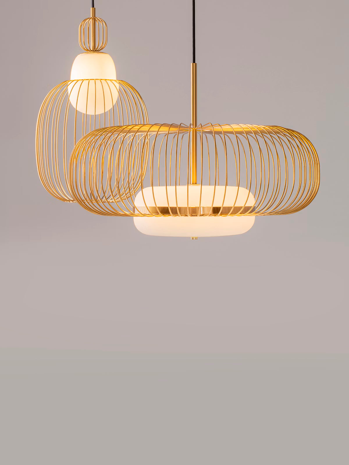 Levitation Brass finish metal pendant lamp with glass diffuser Ø50 cm