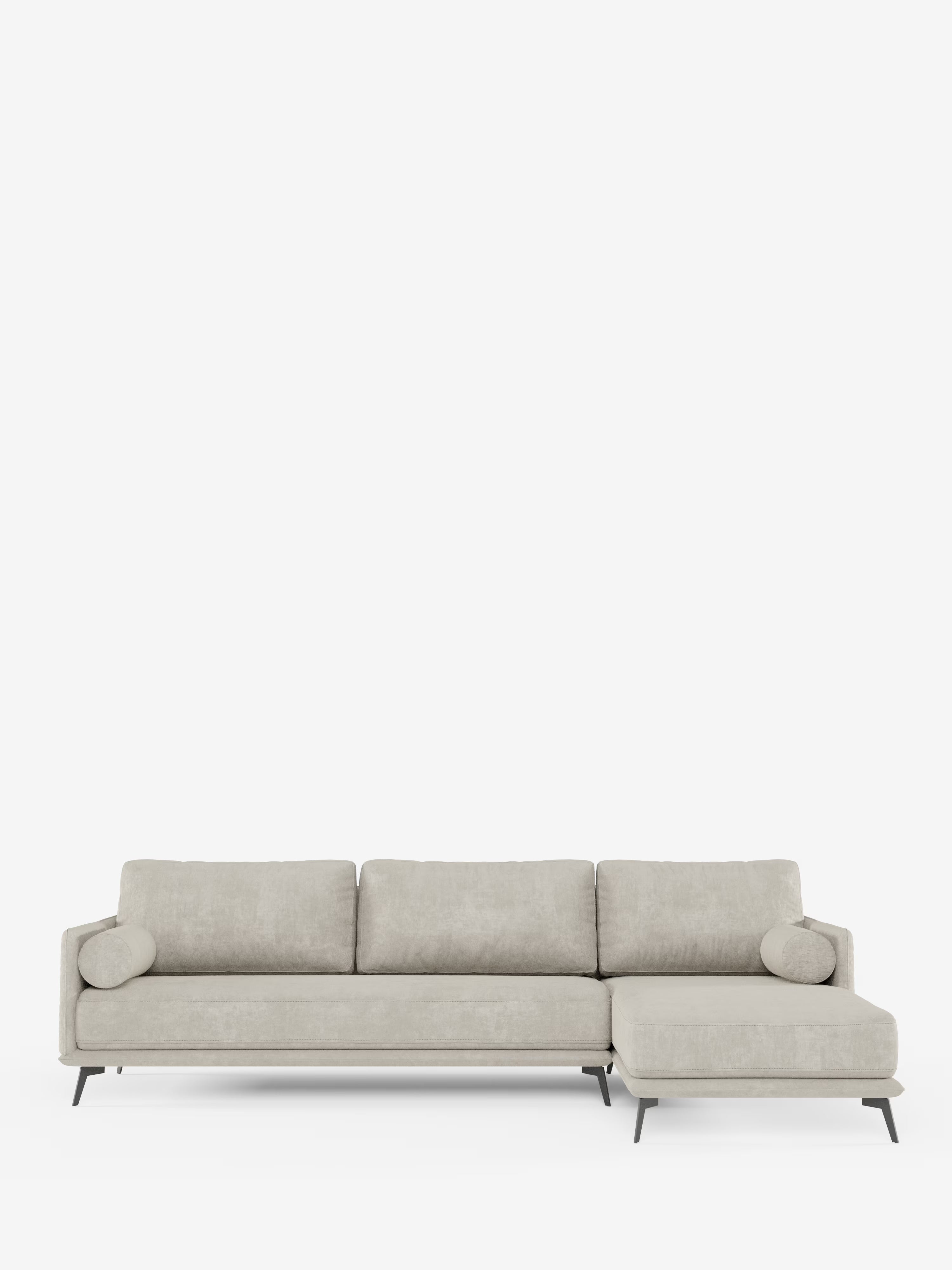Basalto Modernes Ecksofa aus fleckenabweisendem Stoff – mit Ottomane, Metallgestell und Federkissen