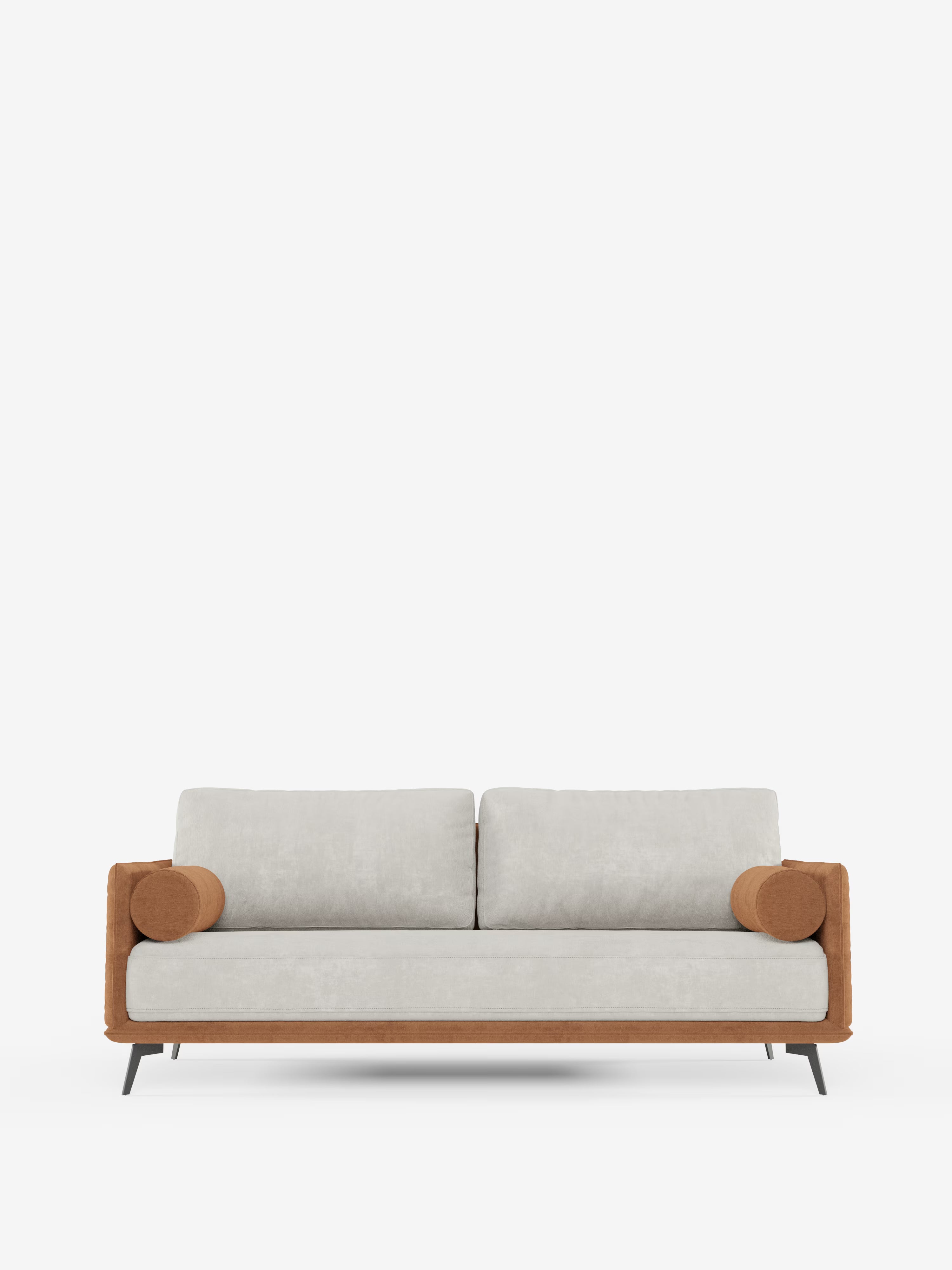 Basalto Geradliniges modernes 3-Sitzer-Sofa aus zweifarbigem, fleckenabweisendem Stoff – durchgehende Sitzfläche und Metallgestell