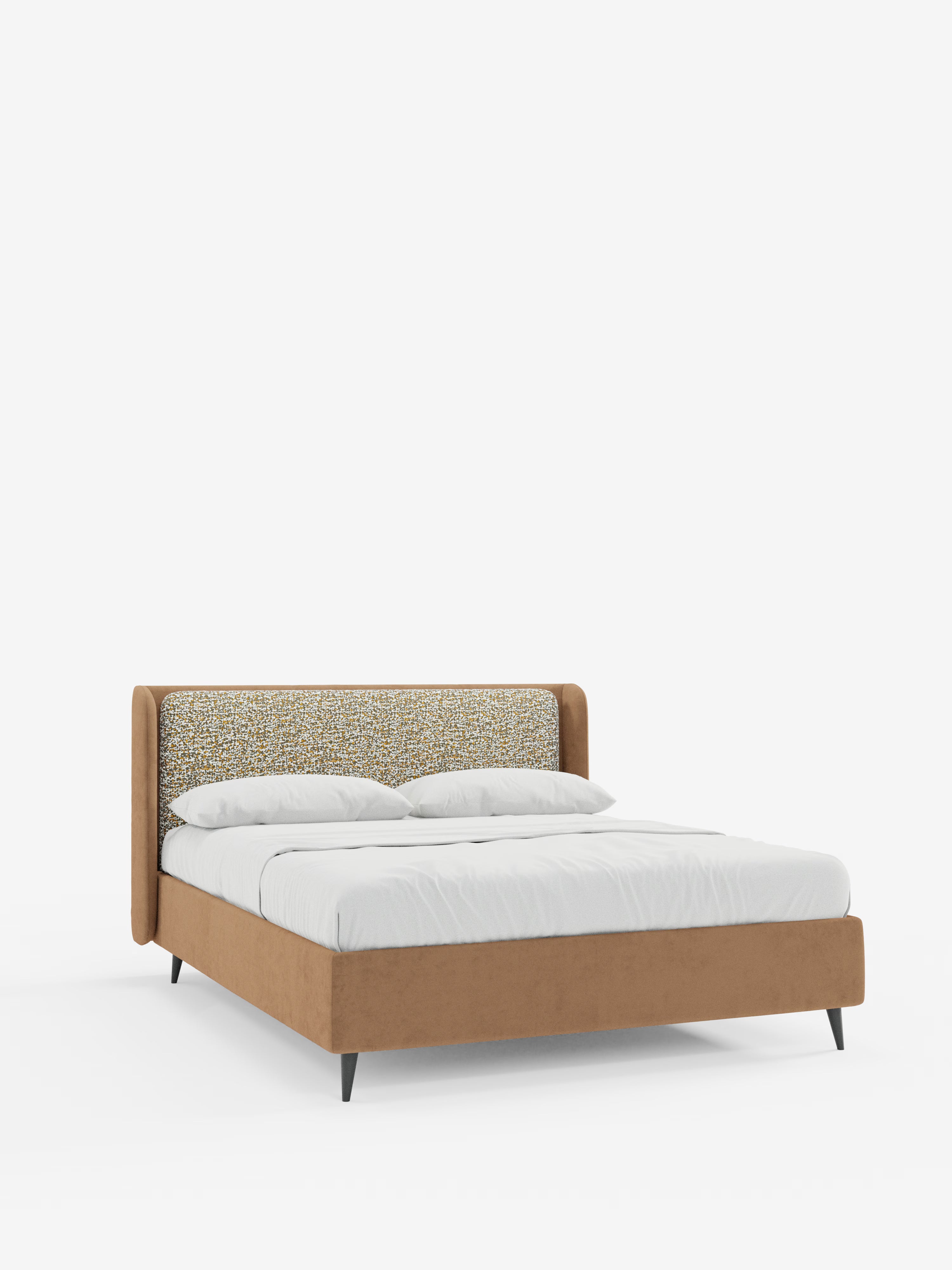 Nadine Cama con canapé tapizada de doble tejido Magnolia Bouclé y Jazz microfibra antimanchas