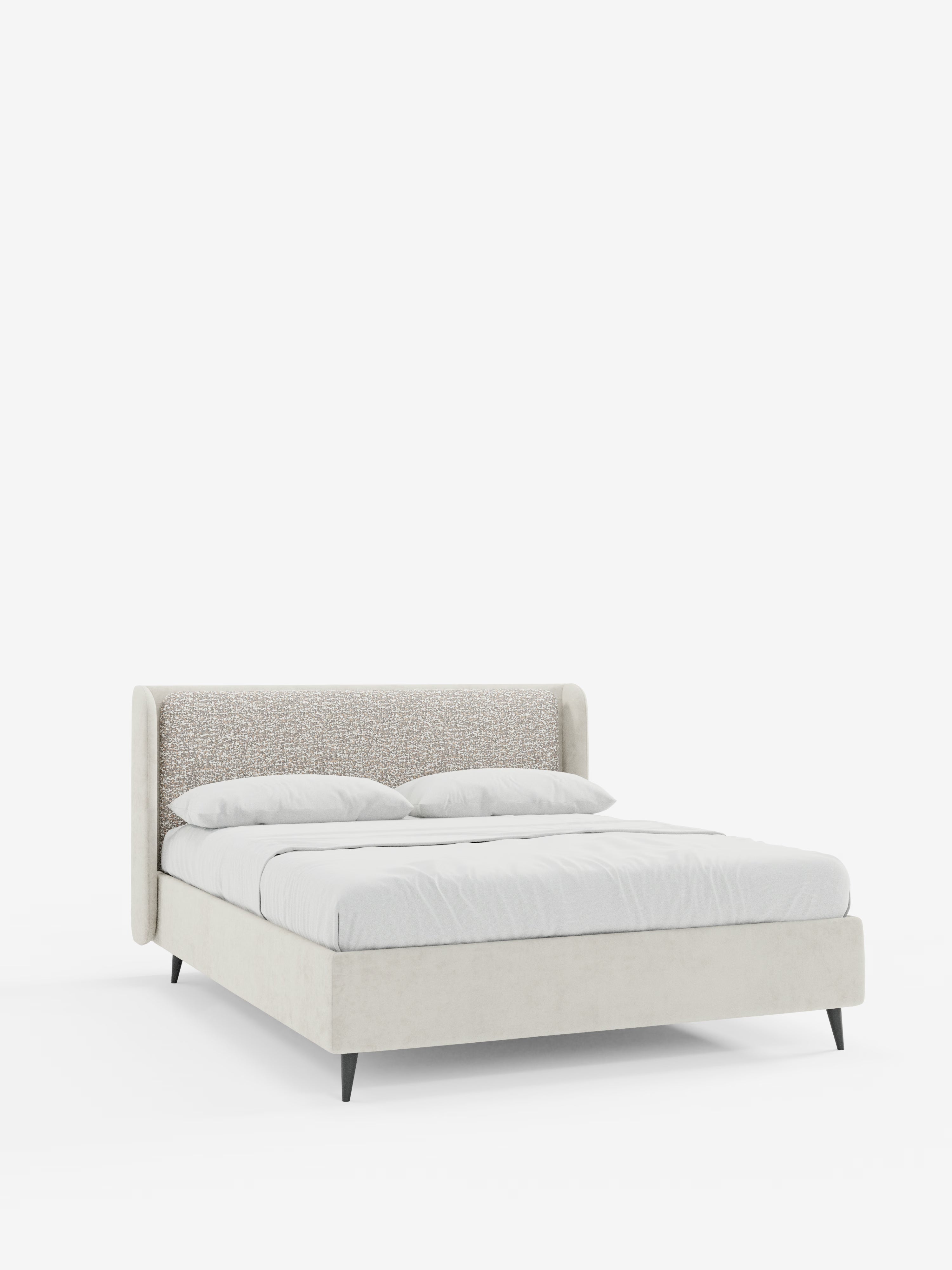 Nadine Cama con canapé tapizada de doble tejido Magnolia Bouclé y Jazz microfibra antimanchas