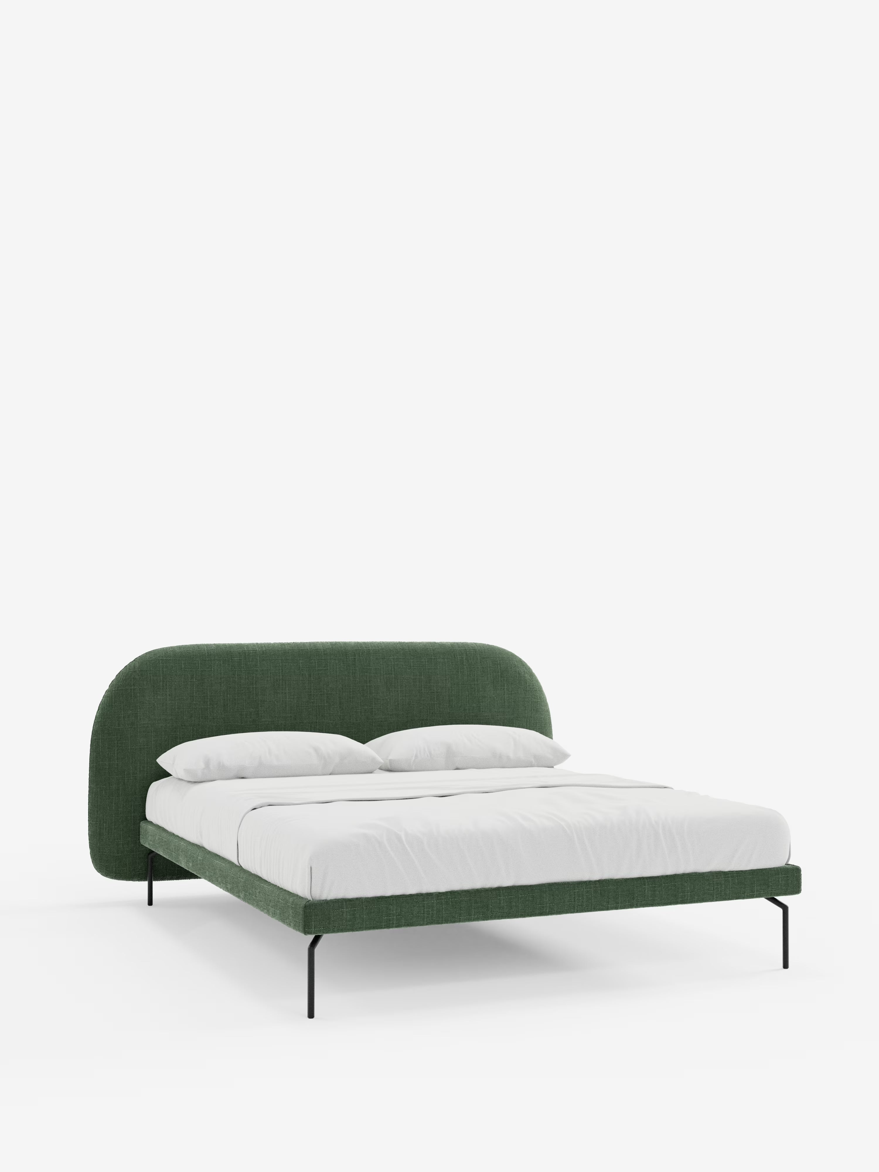 Soleil Cama acolchada de diseño con patas de metal y tejido jacquard antimanchas