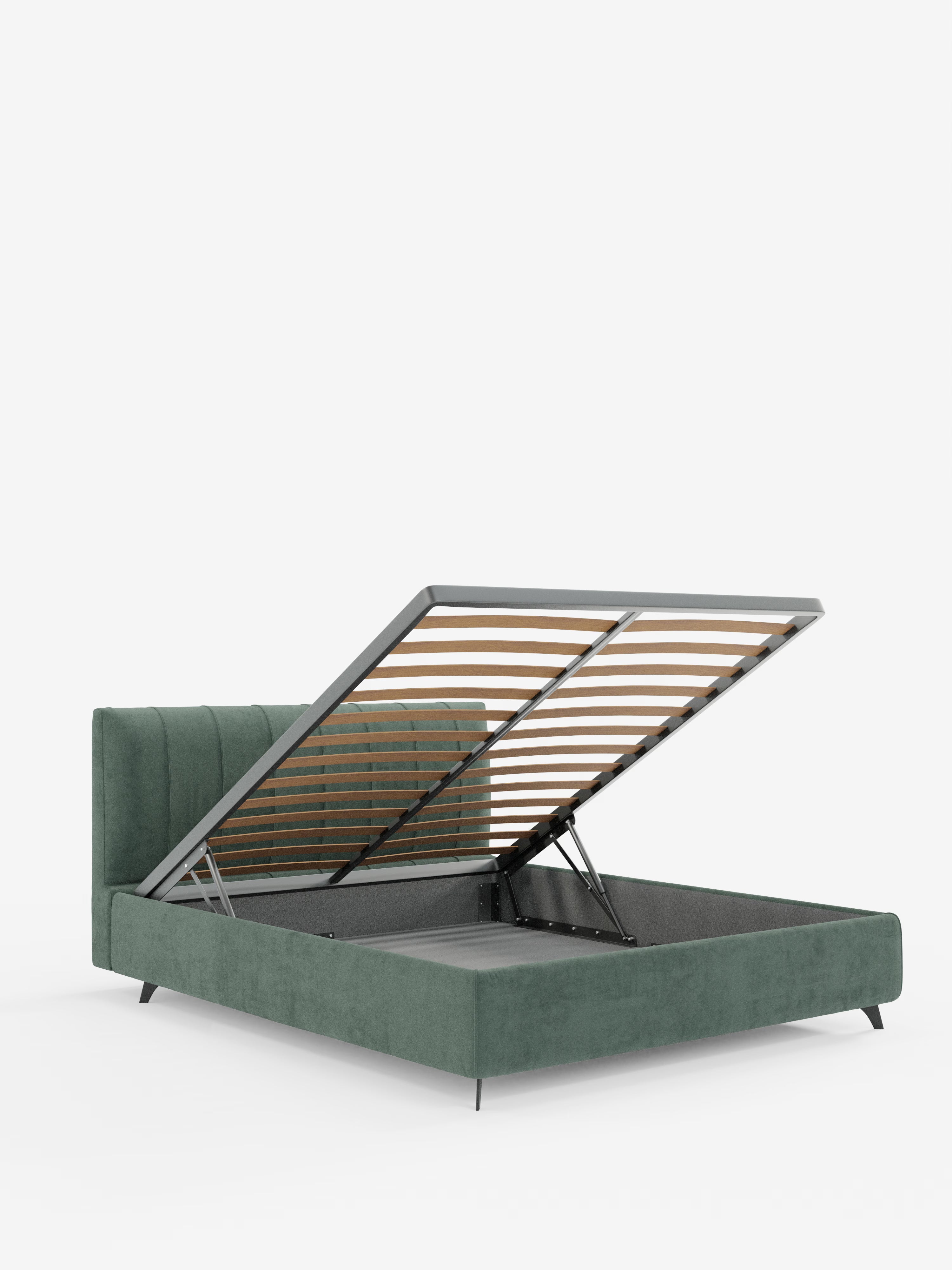 Bogart Modern double storage bed in stain-resistant microfiber, removable cover, and spacious compartment
