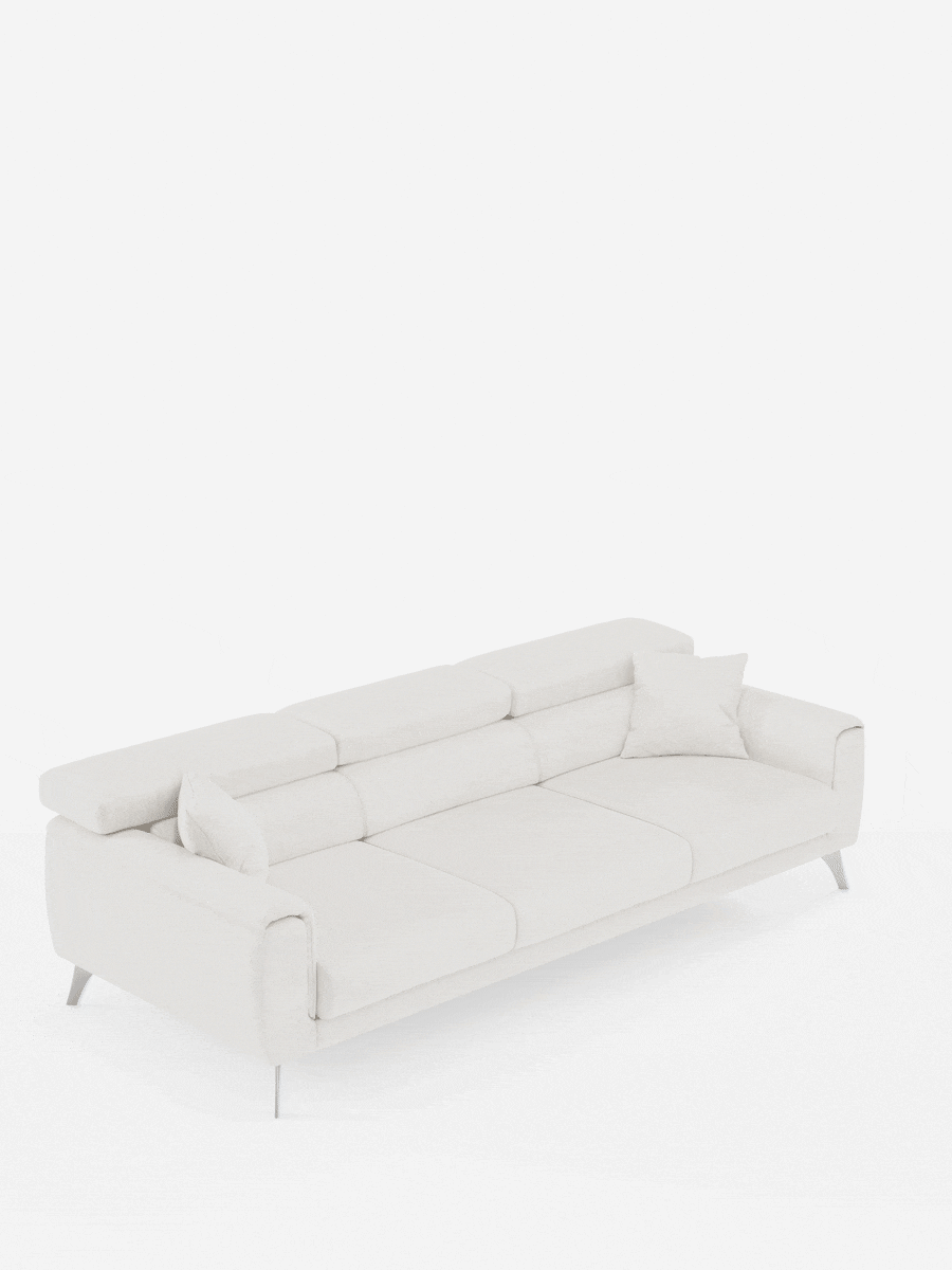 Caravaggio Sofa für 4 Personen mit drei ausziehbaren Sitzen und verstellbaren Kopfstützen aus fleckenabweisendem Stoff