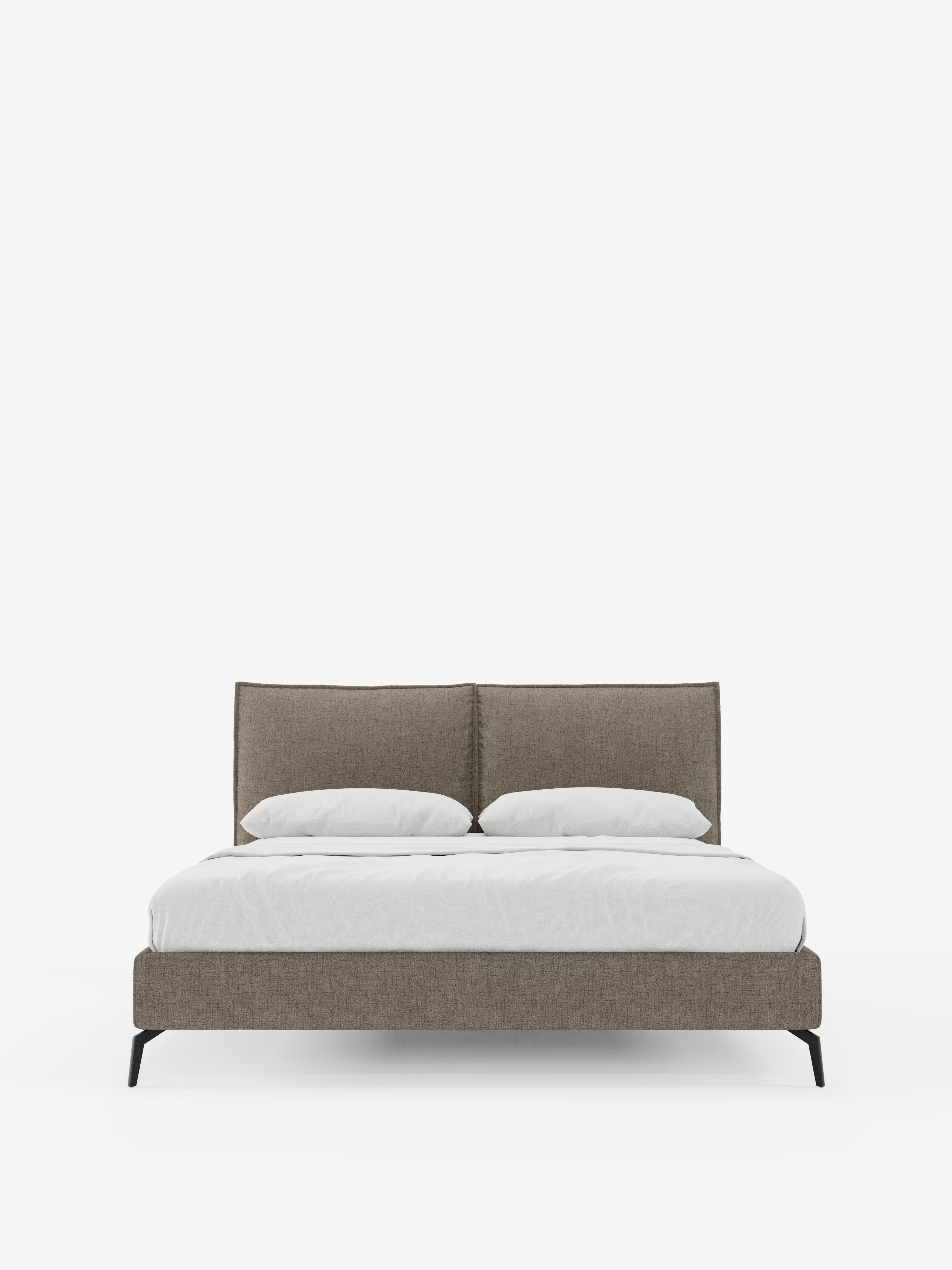 Cloe Cama acolchada de diseño elegante con patas de metal y tejido flameado impermeable