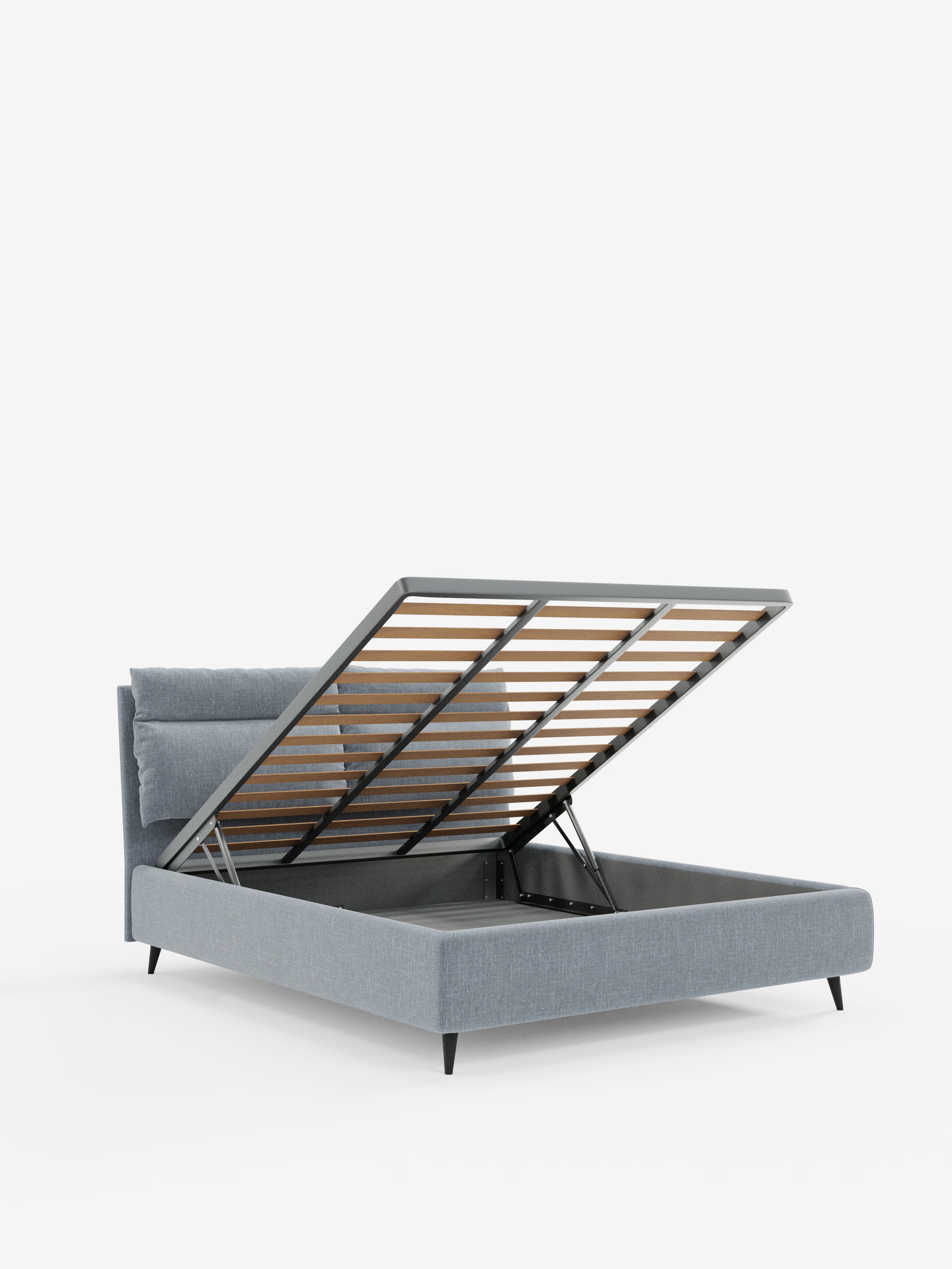 Jerry Upholstered storage bed with reclining cushions in stain-resistant chenille fabric Quick-Clean