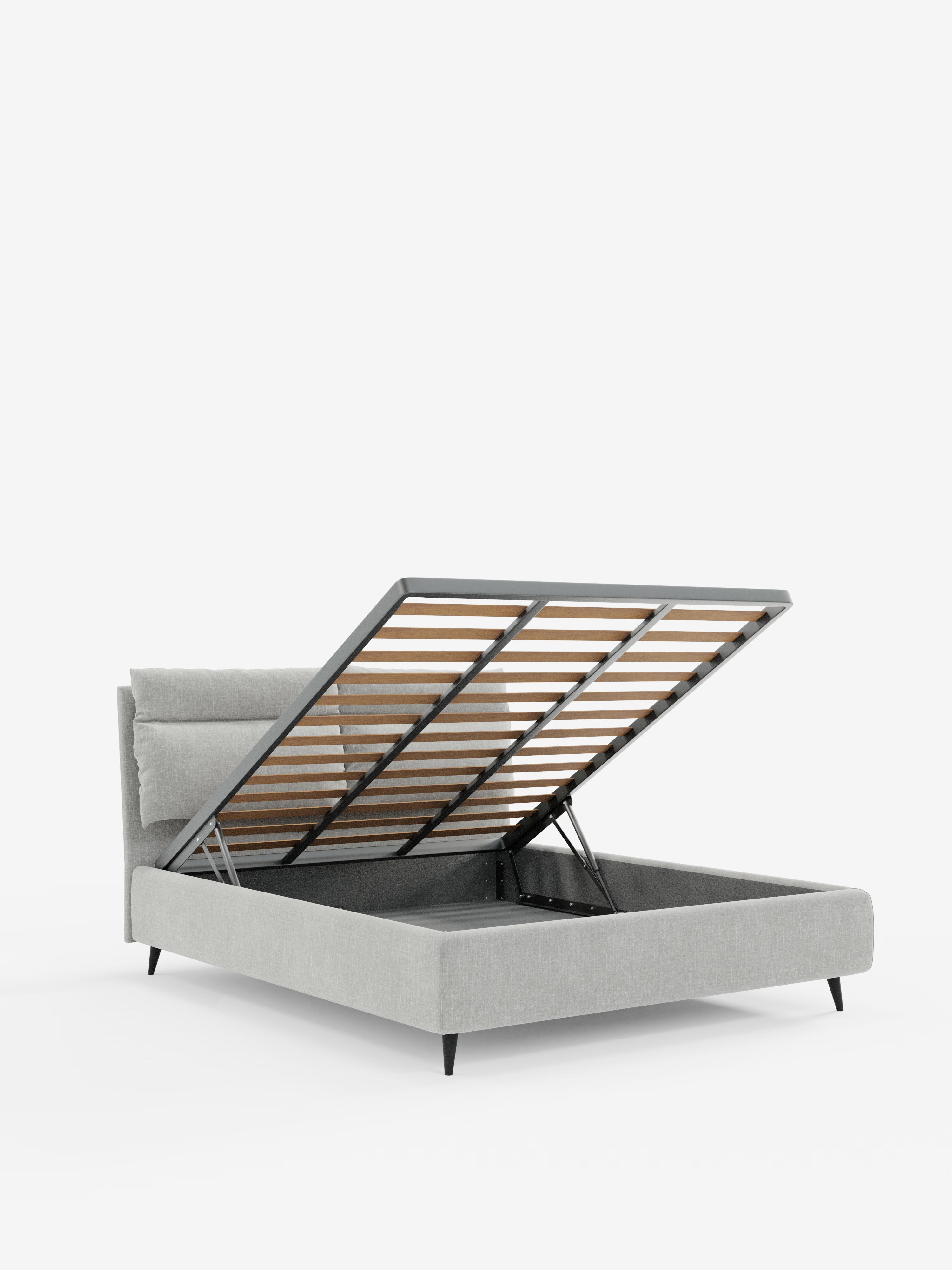 Jerry Upholstered storage bed with reclining cushions in stain-resistant chenille fabric Quick-Clean