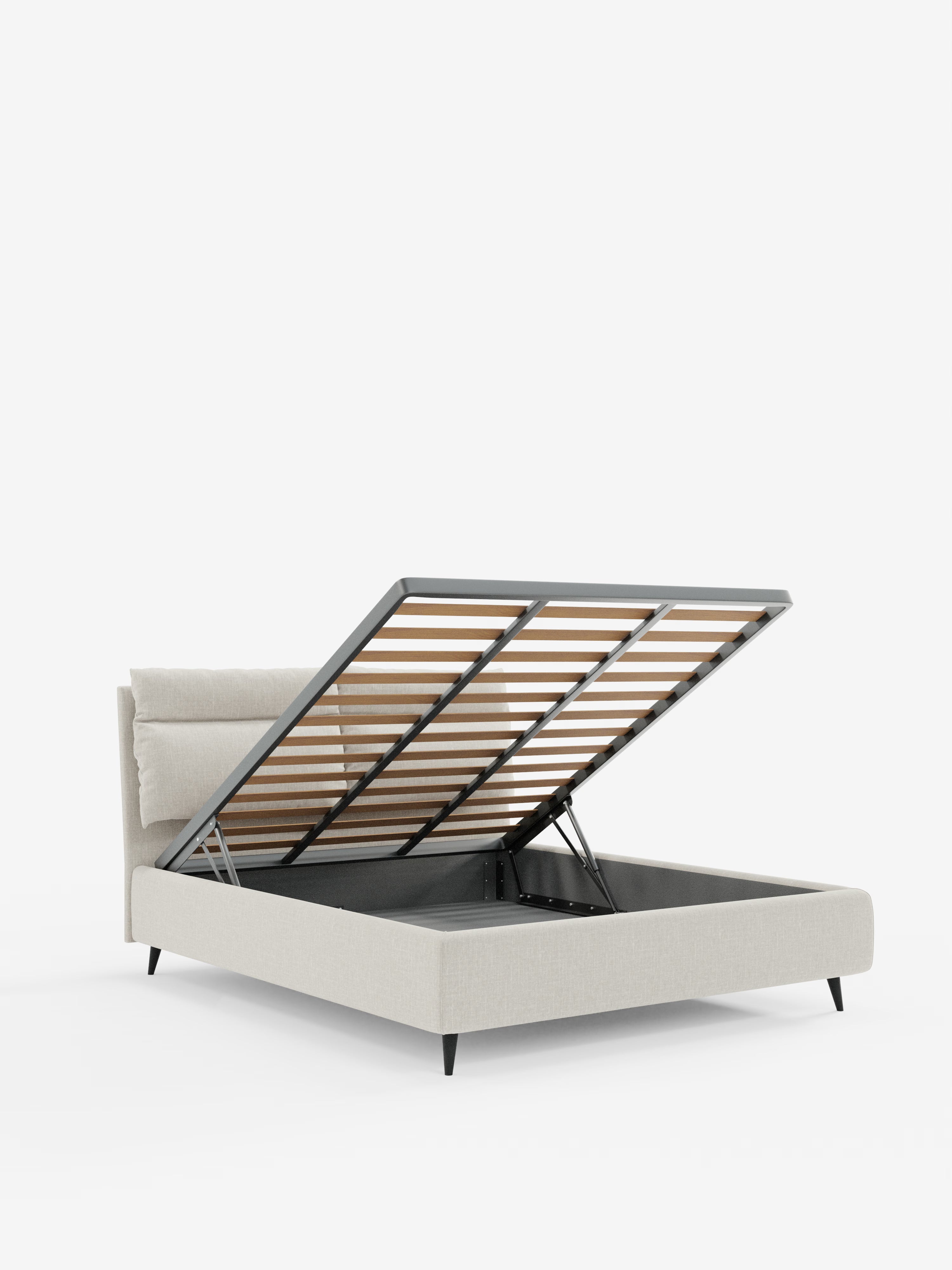 Jerry Upholstered storage bed with reclining cushions in stain-resistant chenille fabric Quick-Clean