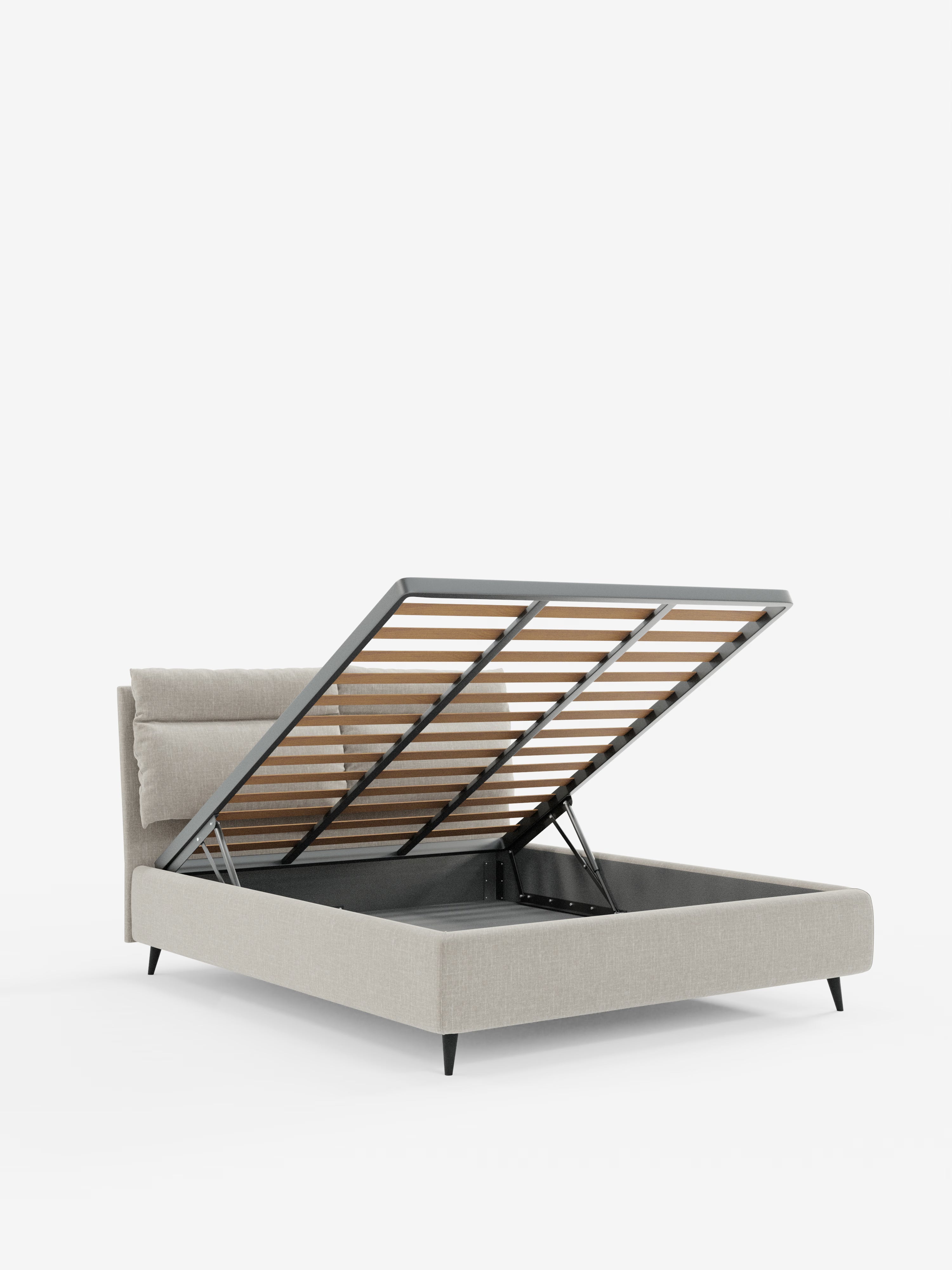 Jerry Upholstered storage bed with reclining cushions in stain-resistant chenille fabric Quick-Clean
