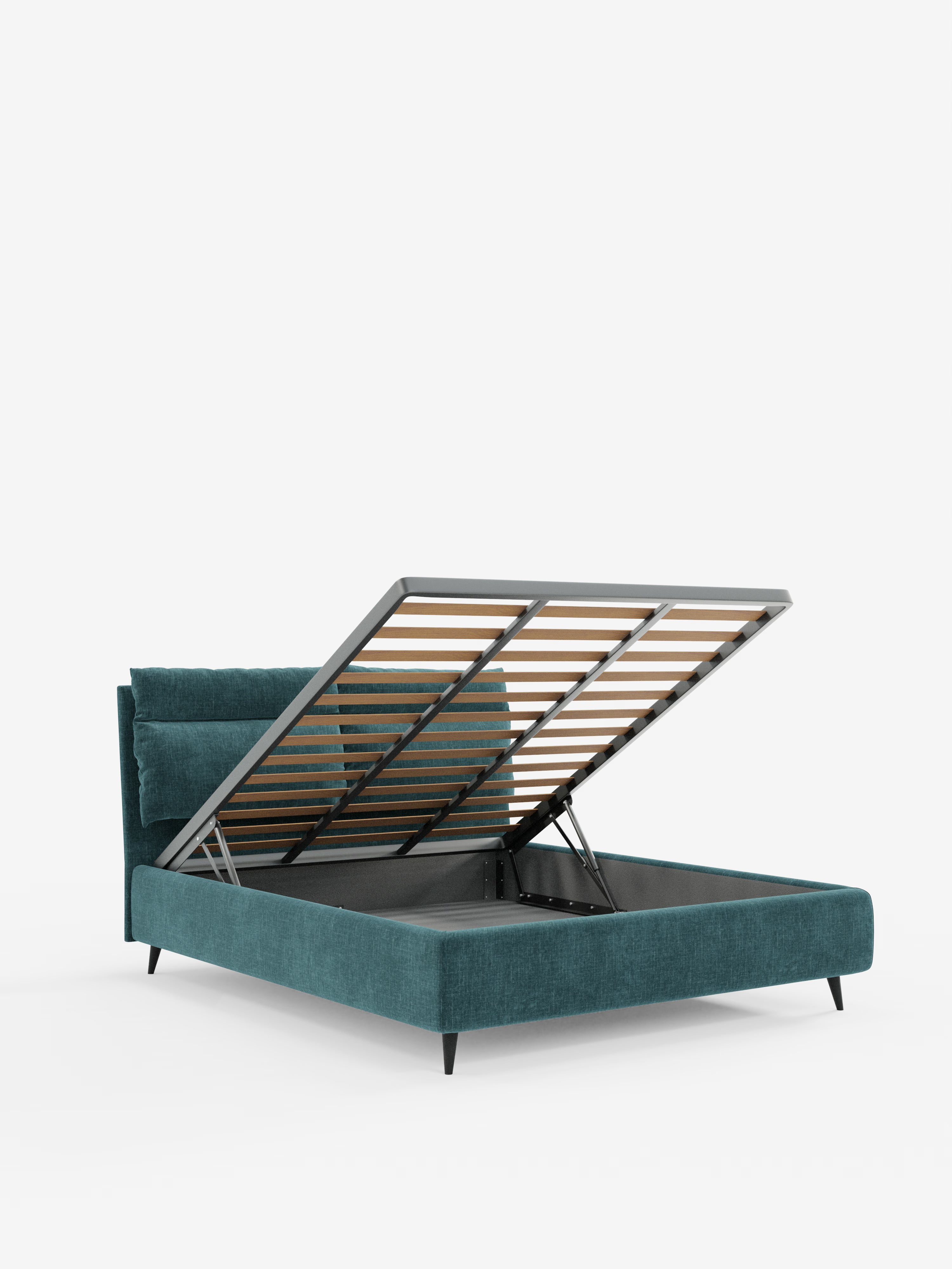 Jerry Upholstered storage bed with reclining cushions in stain-resistant chenille fabric Quick-Clean