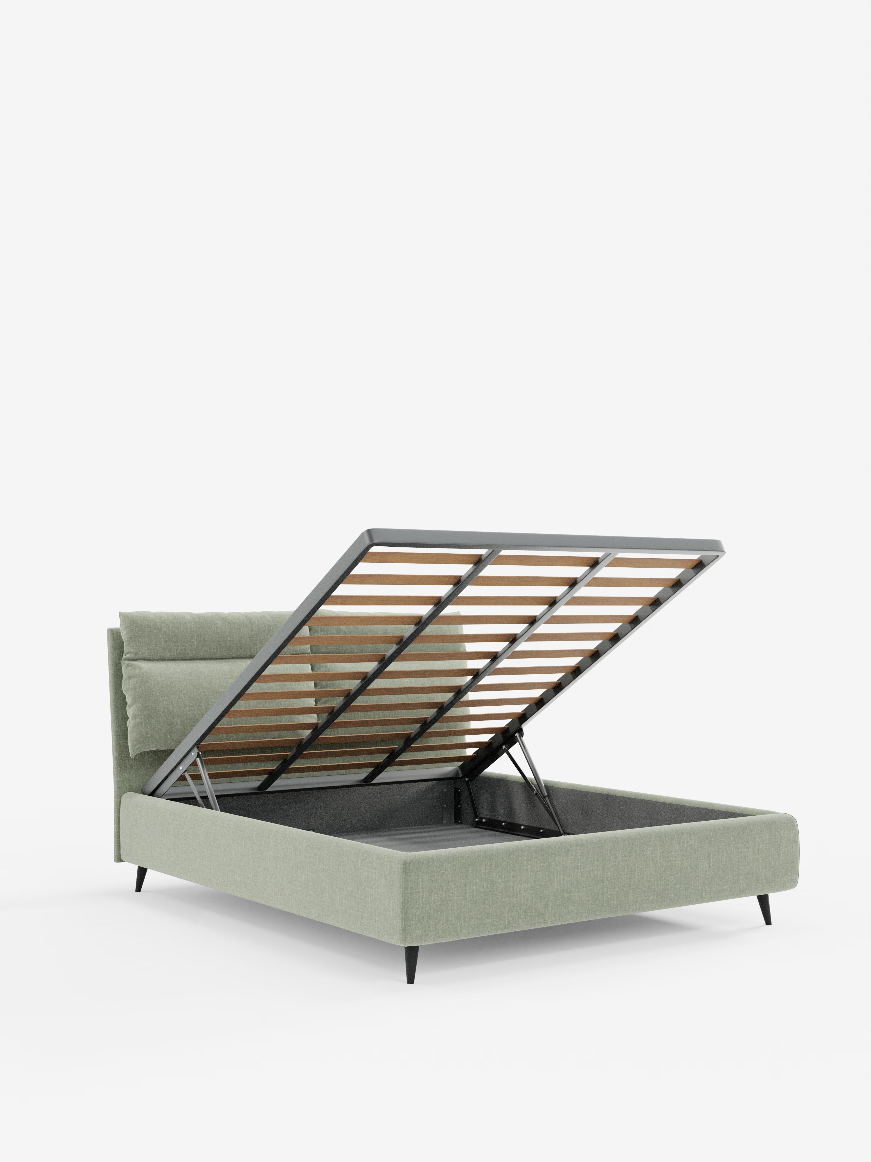 Jerry Upholstered storage bed with reclining cushions in stain-resistant chenille fabric Quick-Clean