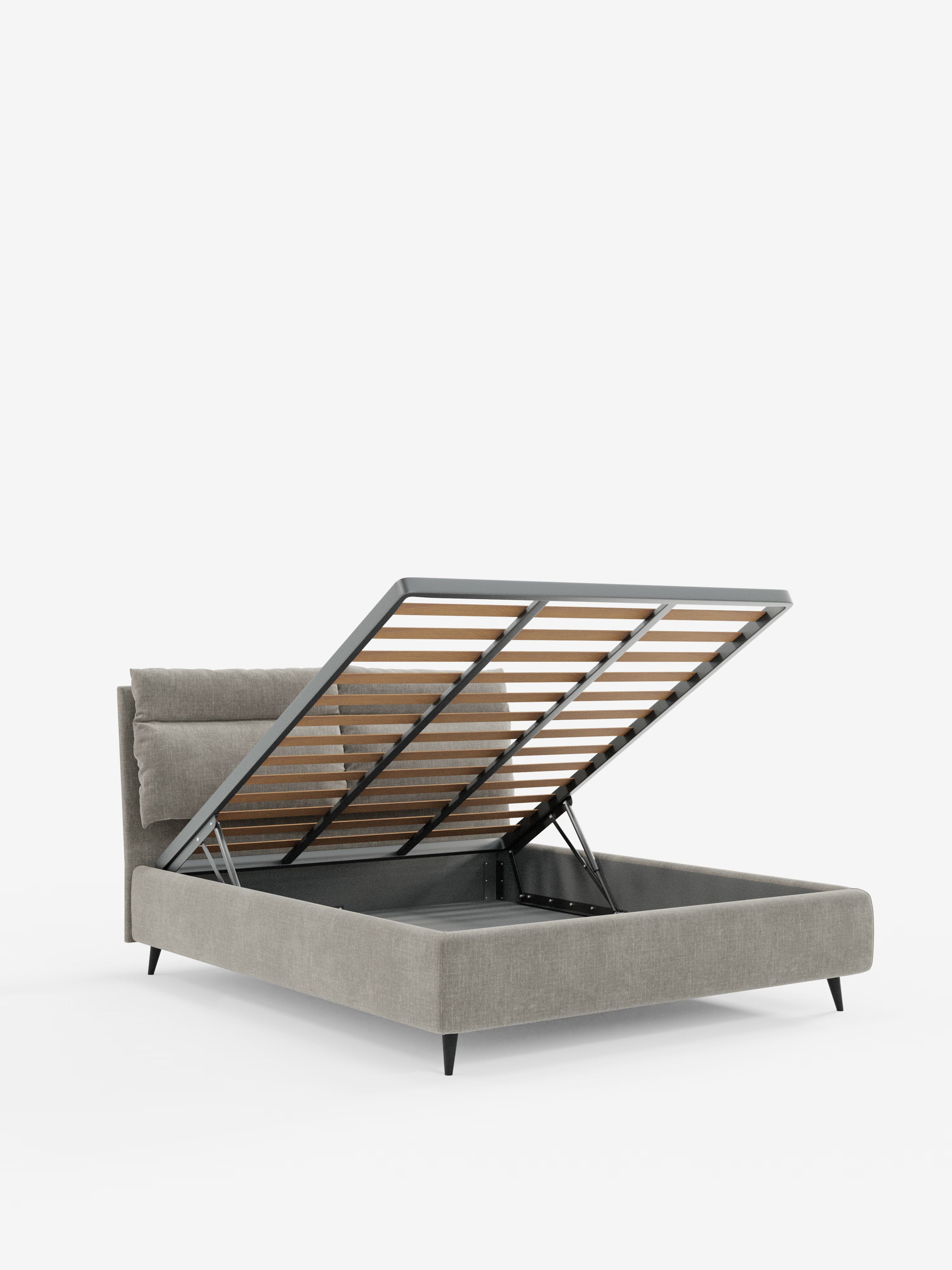 Jerry Upholstered storage bed with reclining cushions in stain-resistant chenille fabric Quick-Clean