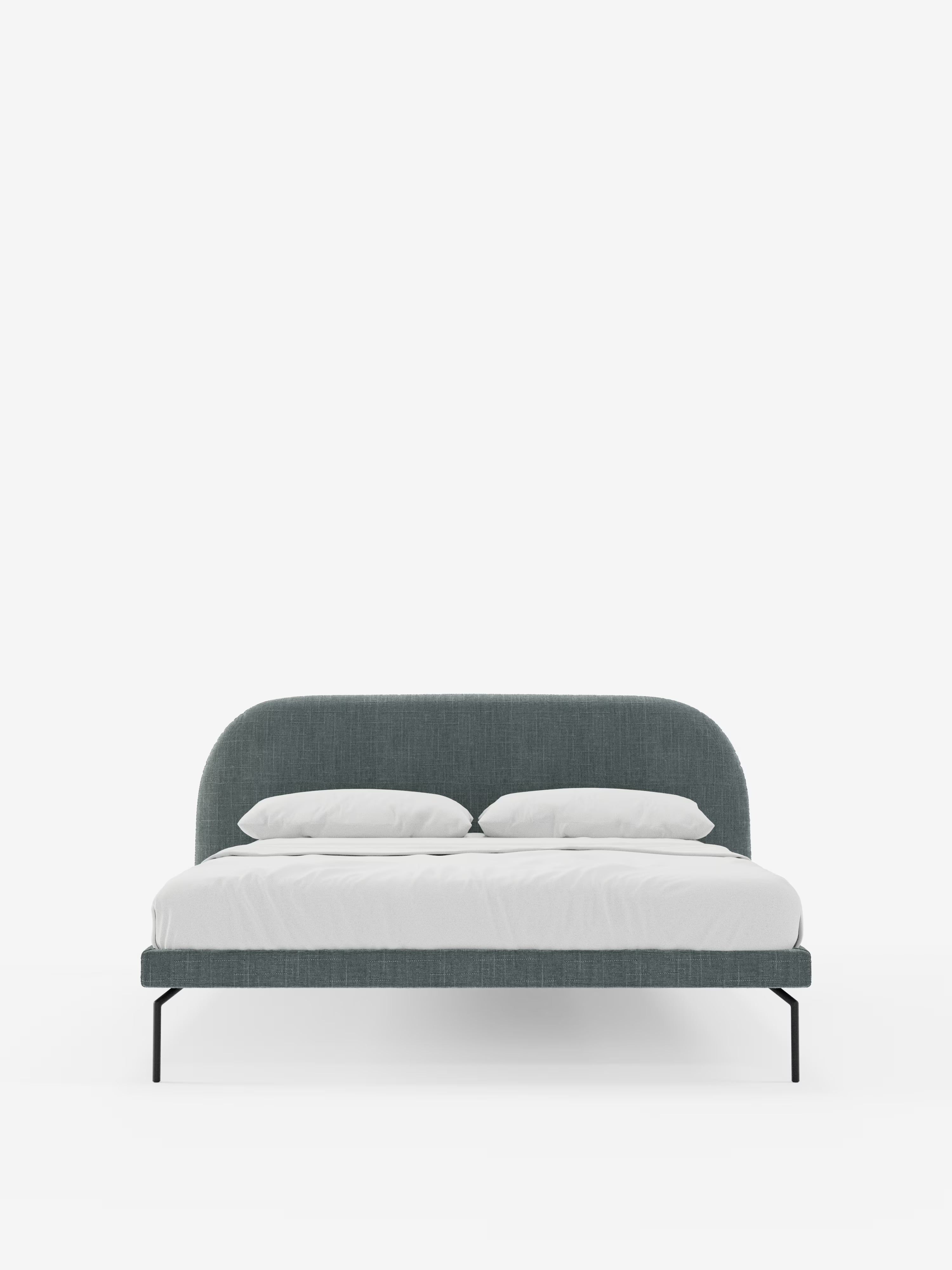 Soleil Cama acolchada de diseño con patas de metal y tejido jacquard antimanchas