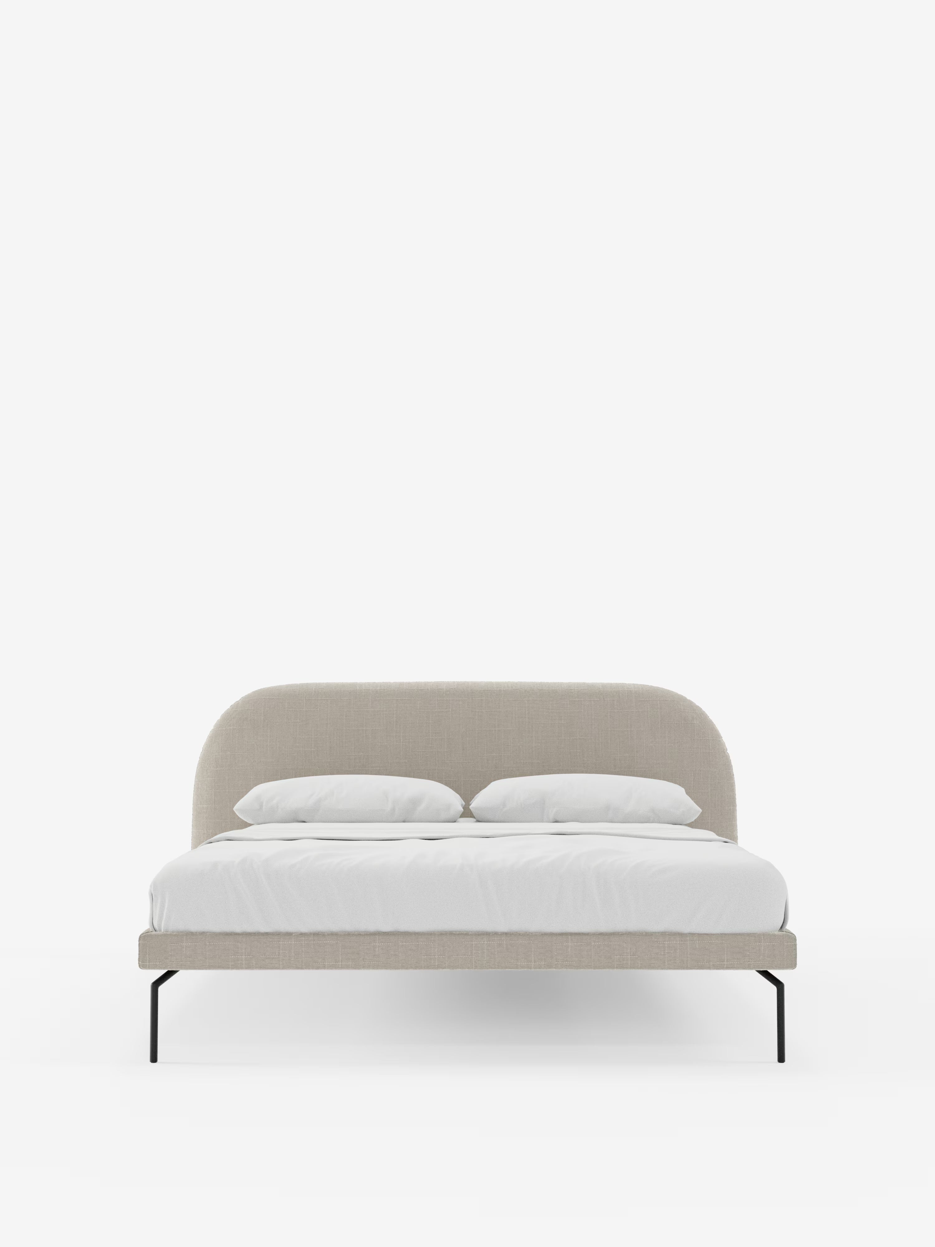 Soleil Cama acolchada de diseño con patas de metal y tejido jacquard antimanchas